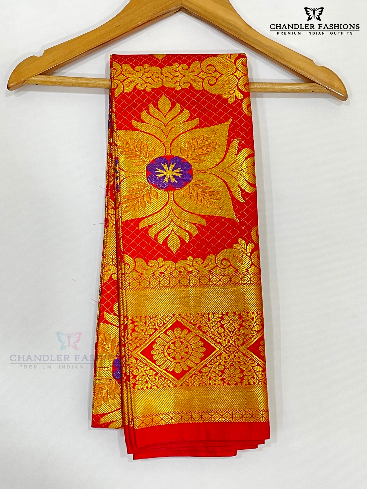 Wonderful Red Color Silk Shawl With Golden Zari Work (Ponnadai) Near Me