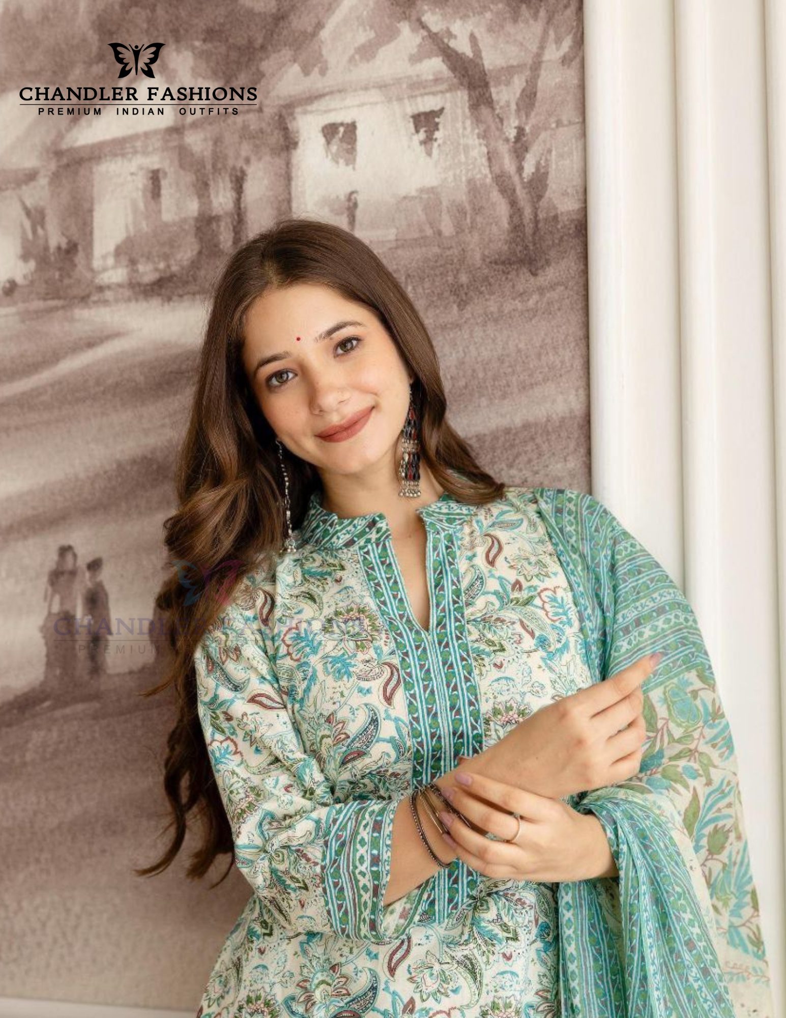 Elegant Skyblue Color Cotton Printed Work Salwar Suits With Dupatta Set