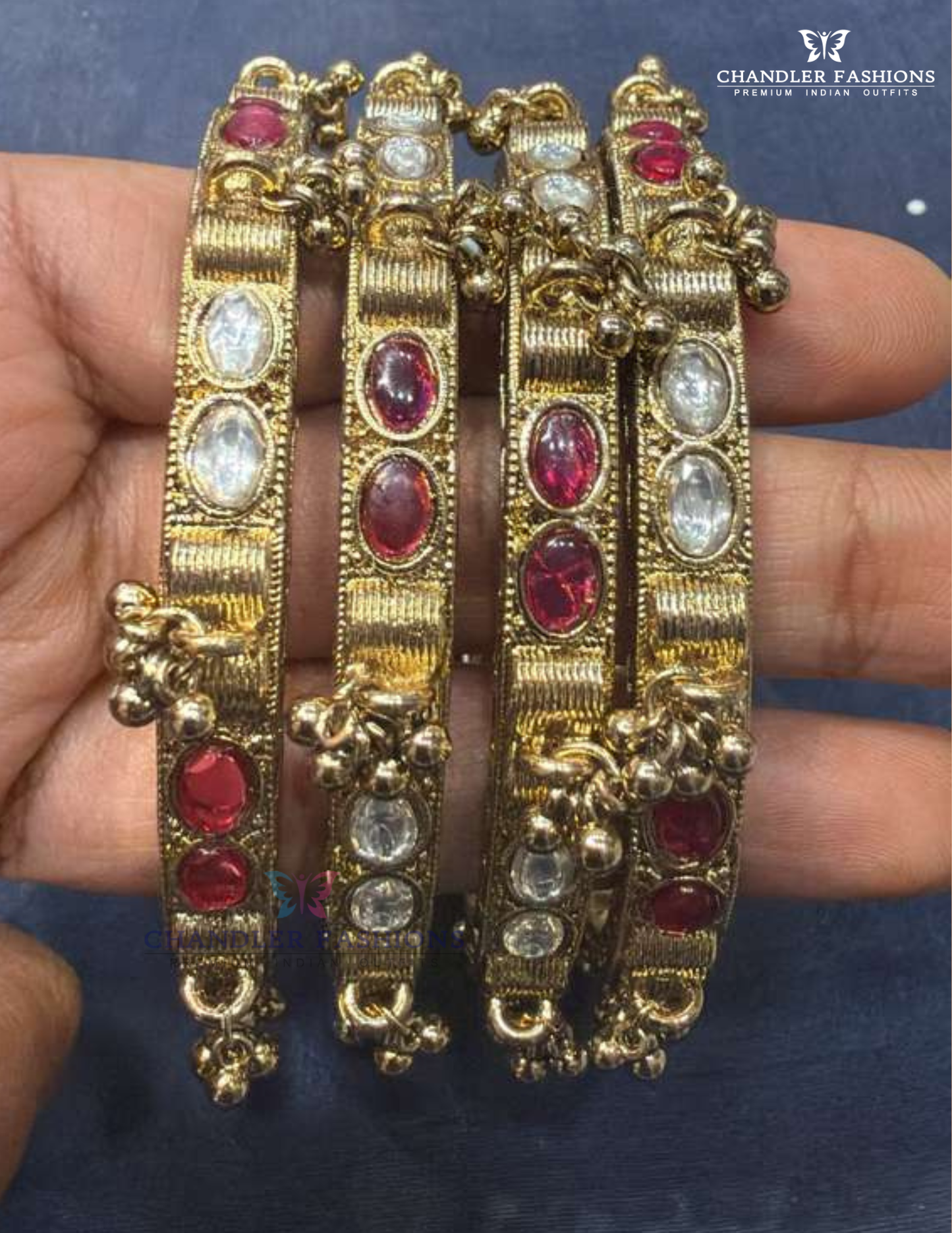 Red And White Color Stones Gold Plated Bangles Near Me