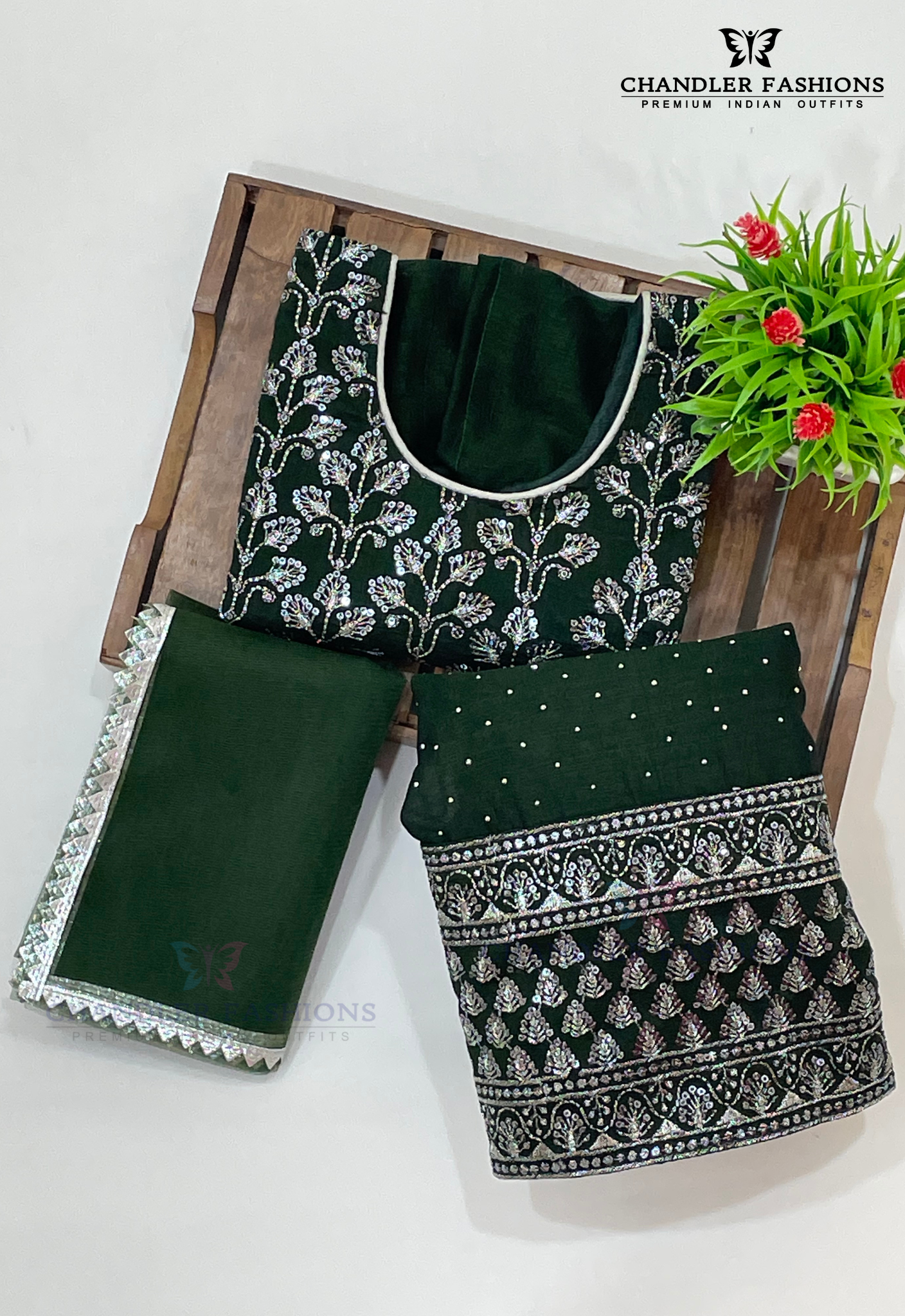Attractive Dark Green Colored Silk Choli Sets With Stone Work Near Me