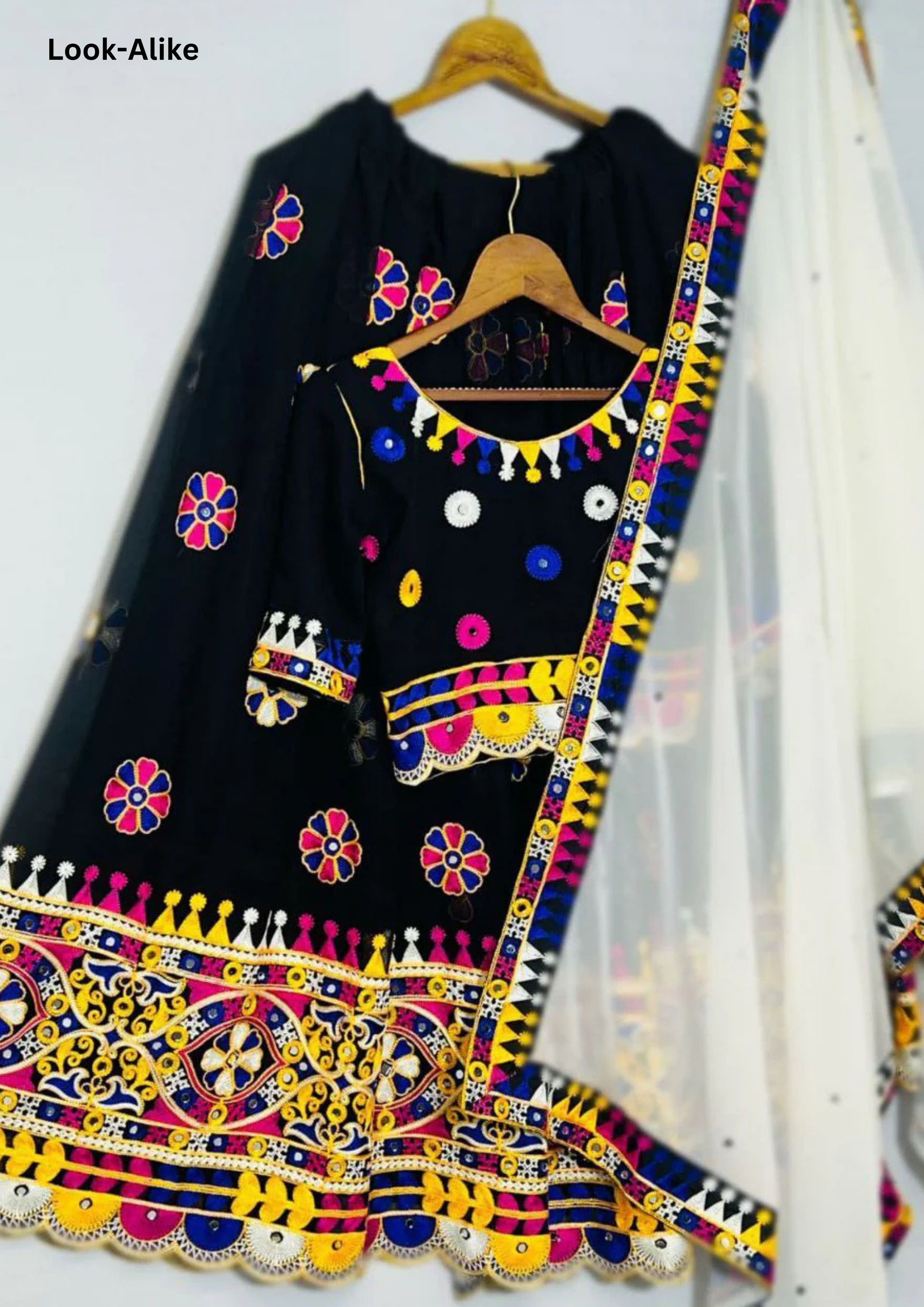 Elegant Black Georgette Silk Lehenga Set With Mirror Glass Work Near Me