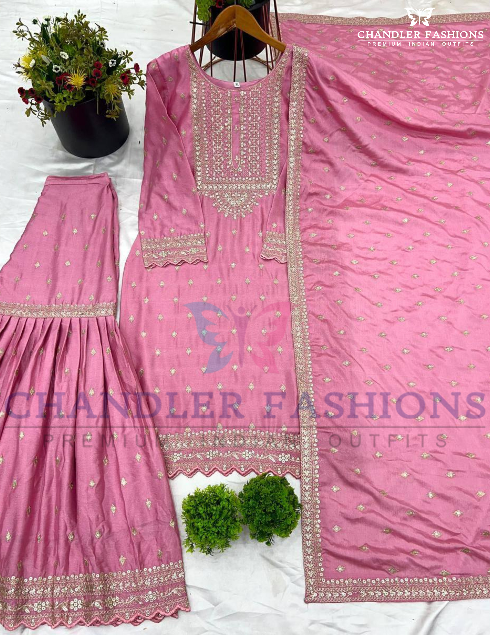 Attractive Pink Color Chinon With Sharara Suits in Suncity