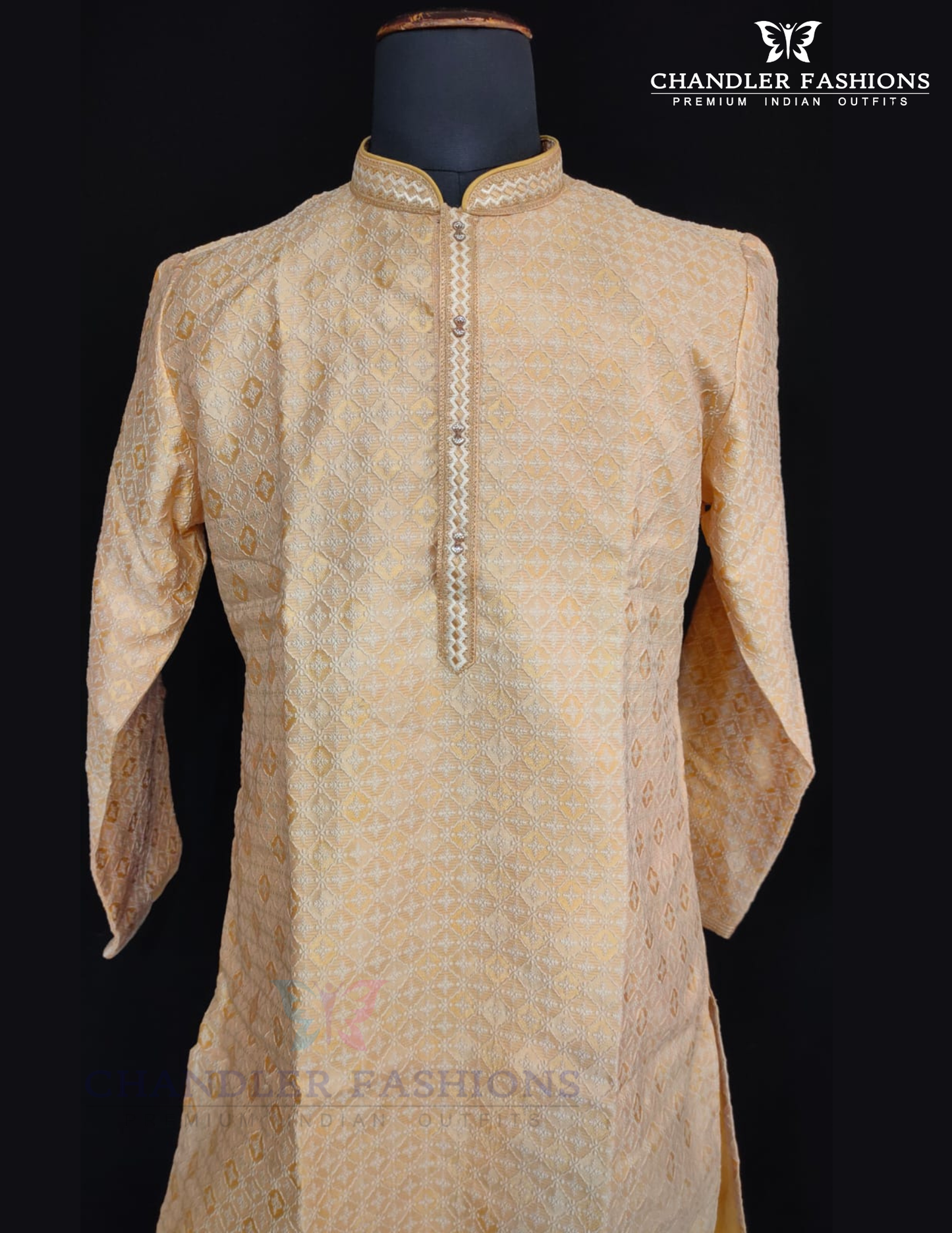 Stunning Beige Color Brocade With Lining Kurta With Pajama Pant For Men