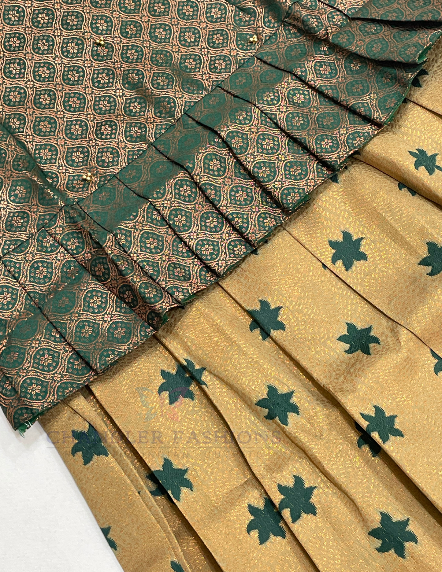 Green And Yellow Color Silk Langa Set With Stone Work In Suncity