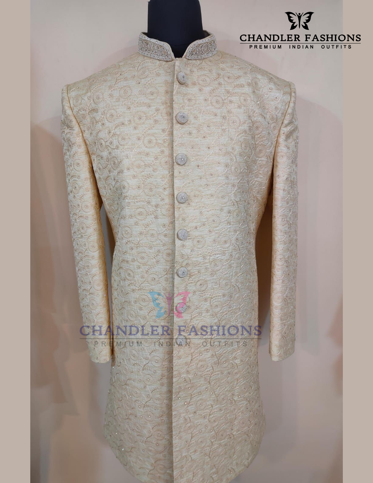 Gold Color Silk With Hand Embroidery Work Sherwani Suit Near Me