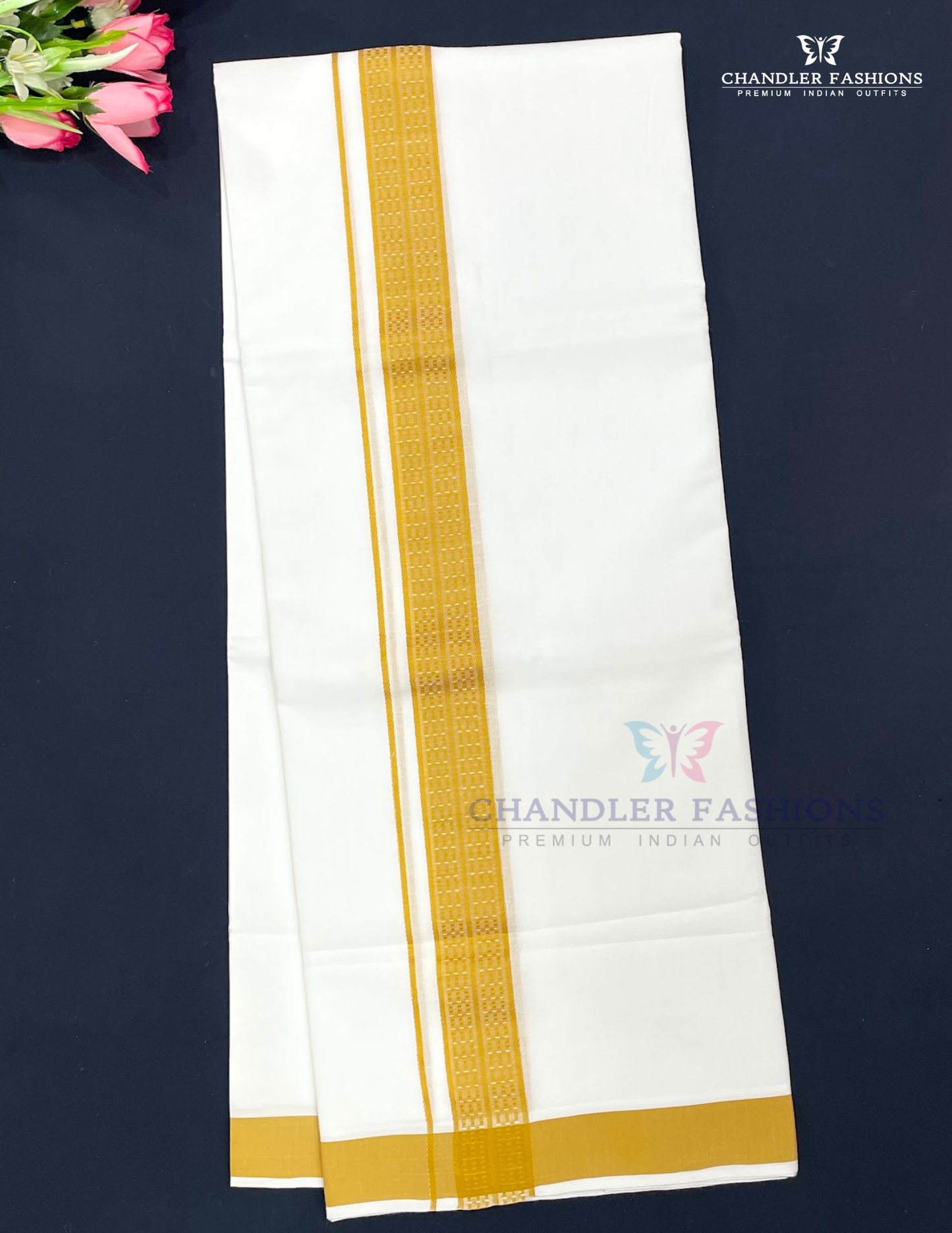 Men's White Color Cotton Dhoti With Zari Border Near Me
