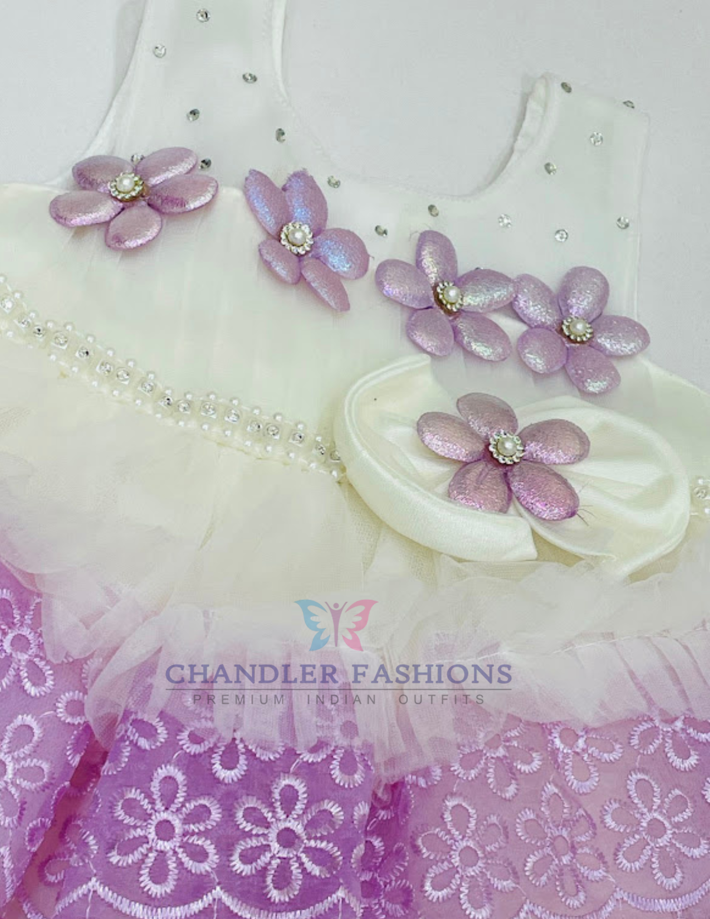 Off White And Lavender Color Soft Net Frock Near Me