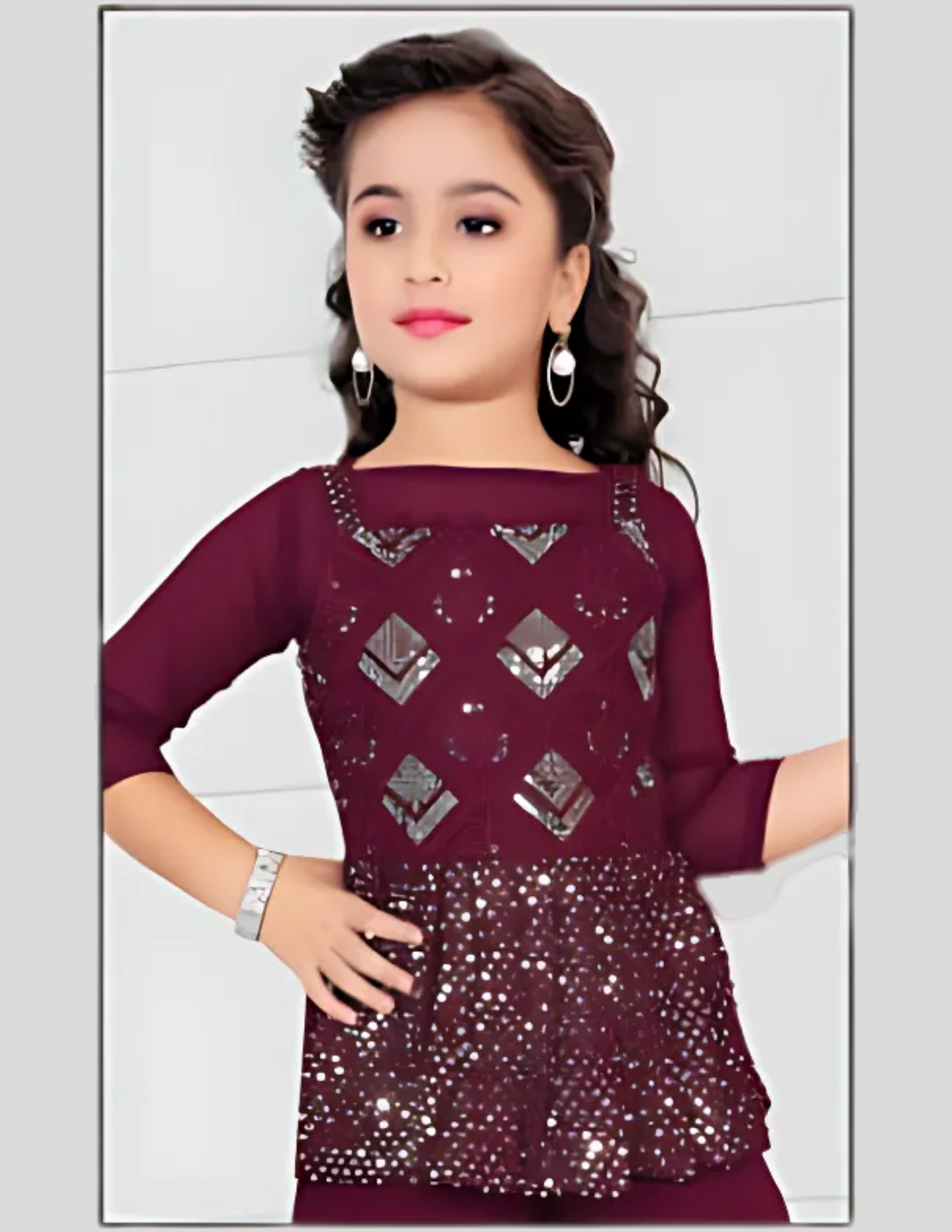 Attractive Wine Color Georgette Sequins Work Sharara Suit Near Me