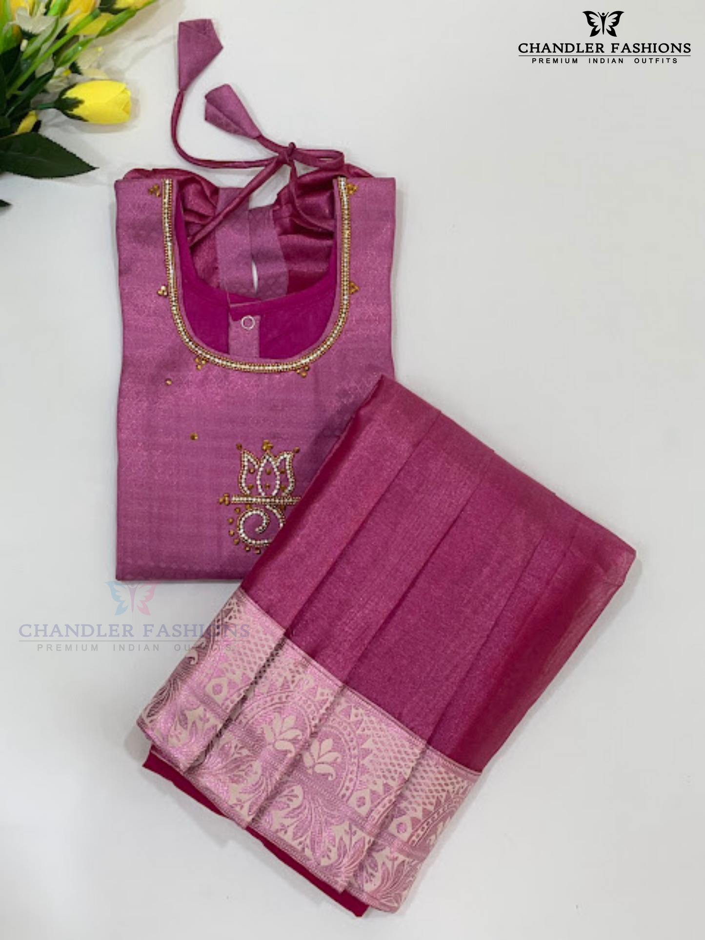 Gorgeous Pink Color Art Silk Langa Sets With Stone Work For Girls