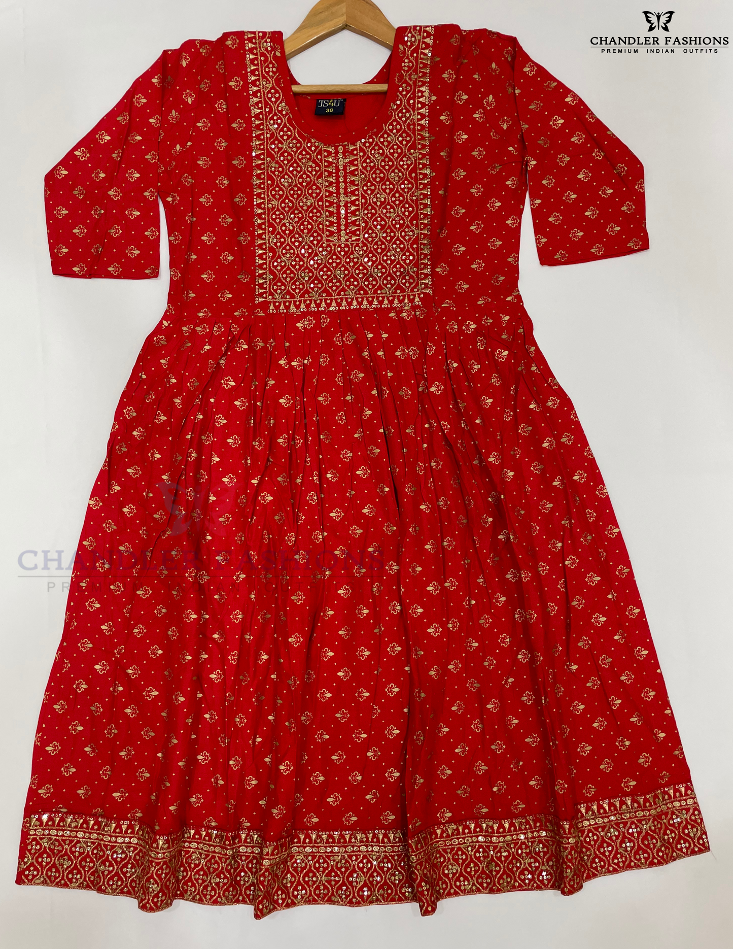 Red Color Embroidery With Sequins Work Rayon Kurti In USA
