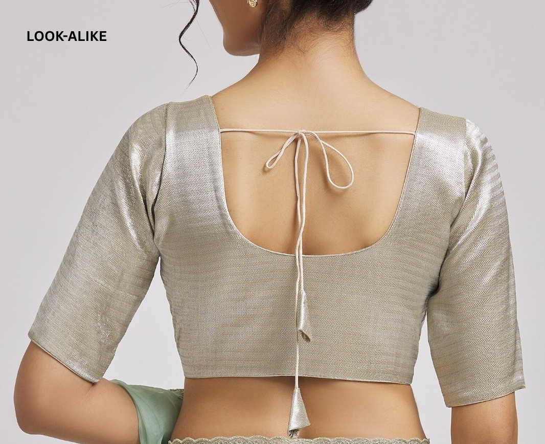 Cream Colored Elbow Sleeves Round Neck Readymade Blouse Near Me