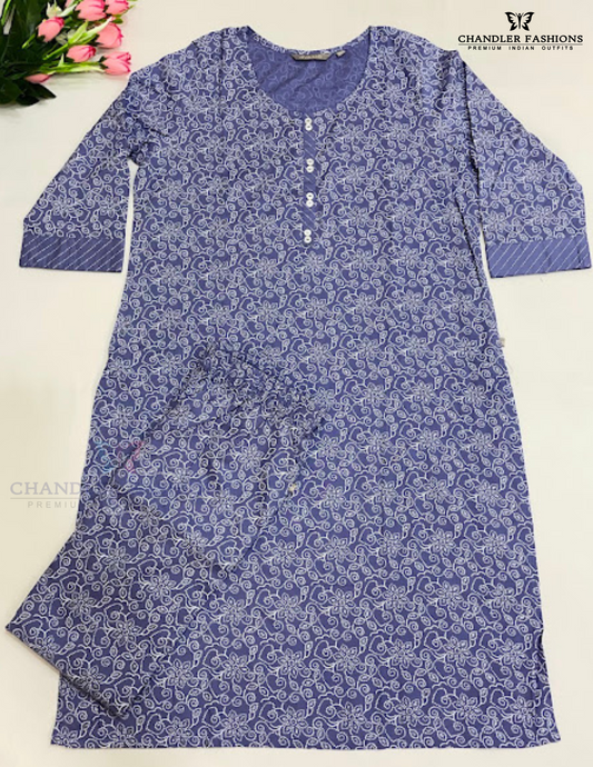 Georgous Light Purple Color Cotton With Printed Work Kurti And Palozzo Suits For Women