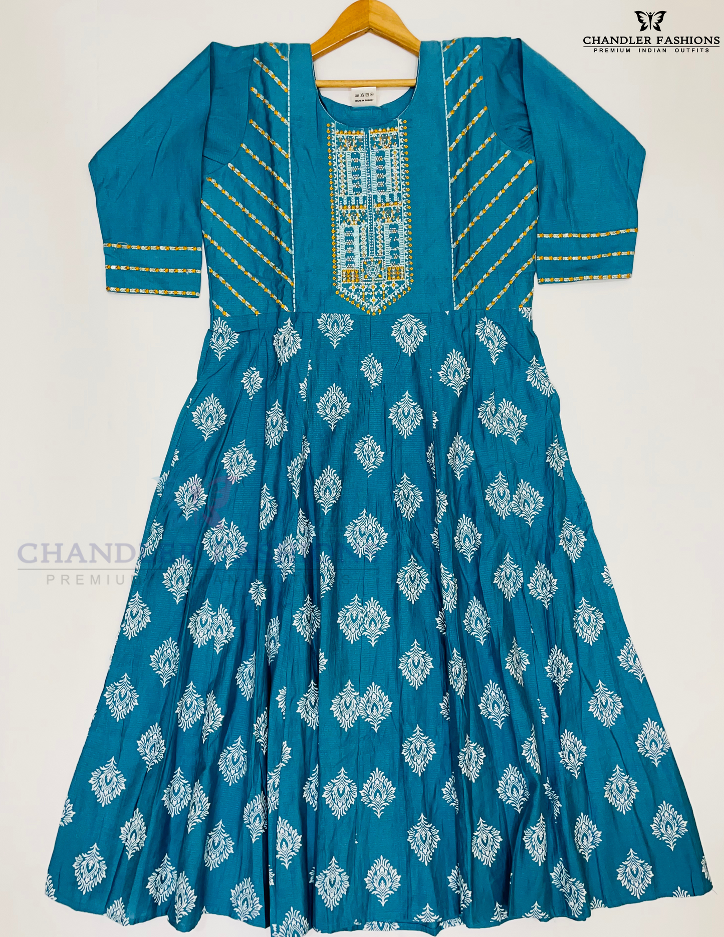 Attractive Teal Blue Color Cotton With Embroidery Sequins Work Kurti In USA
