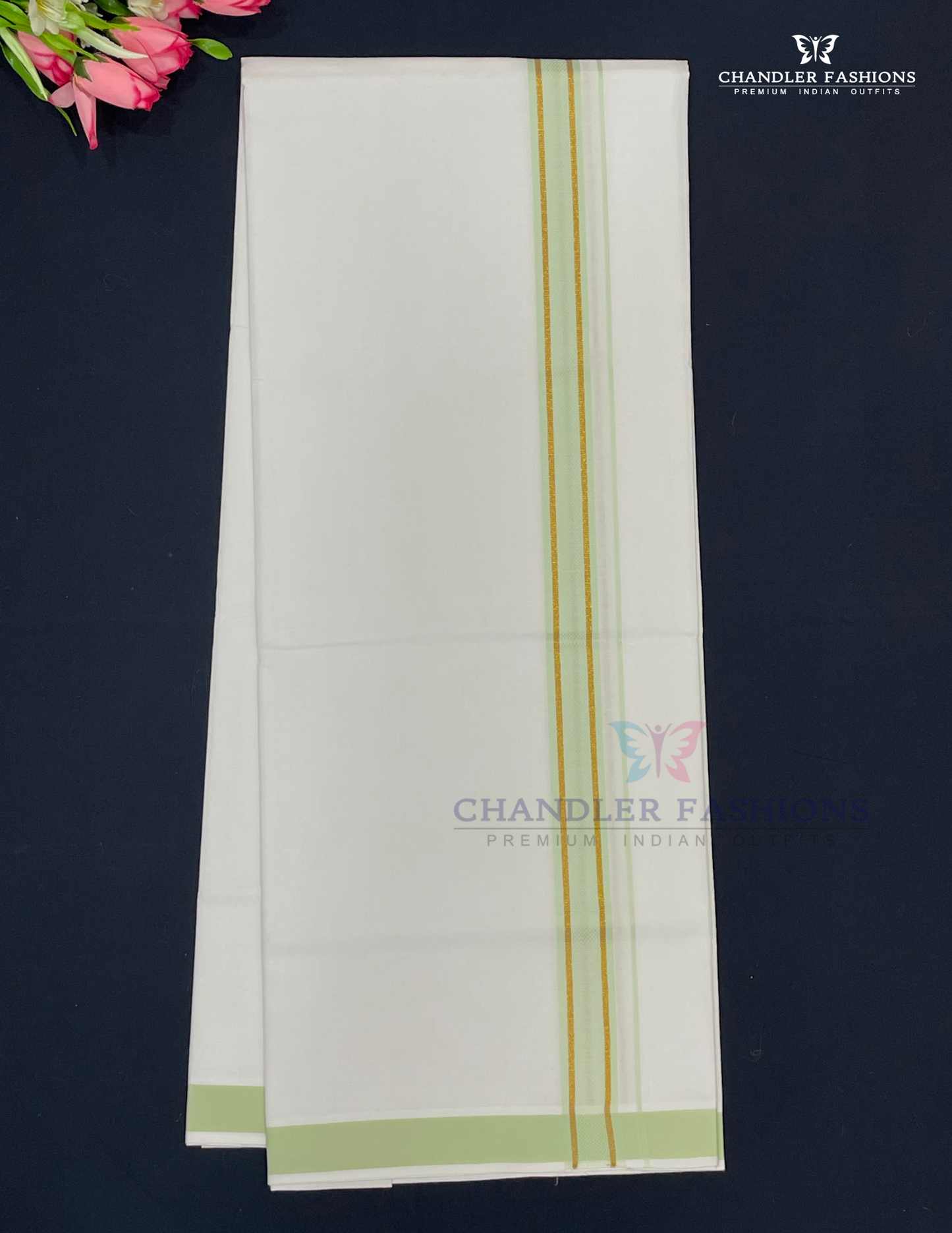 Men's White Color Cotton Dhoti With Light Green Border Near Me