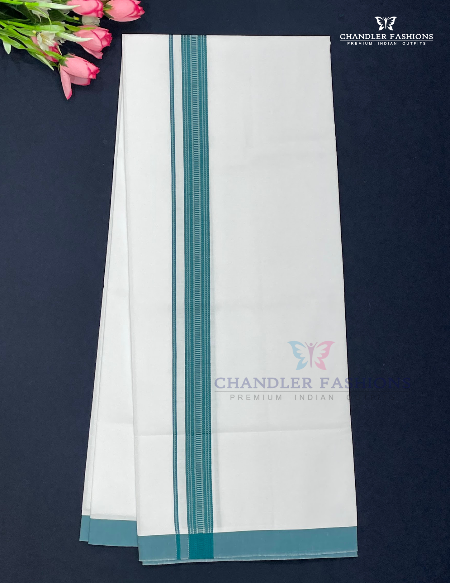Men's White Color Cotton Dhoti With Green Border Near Me