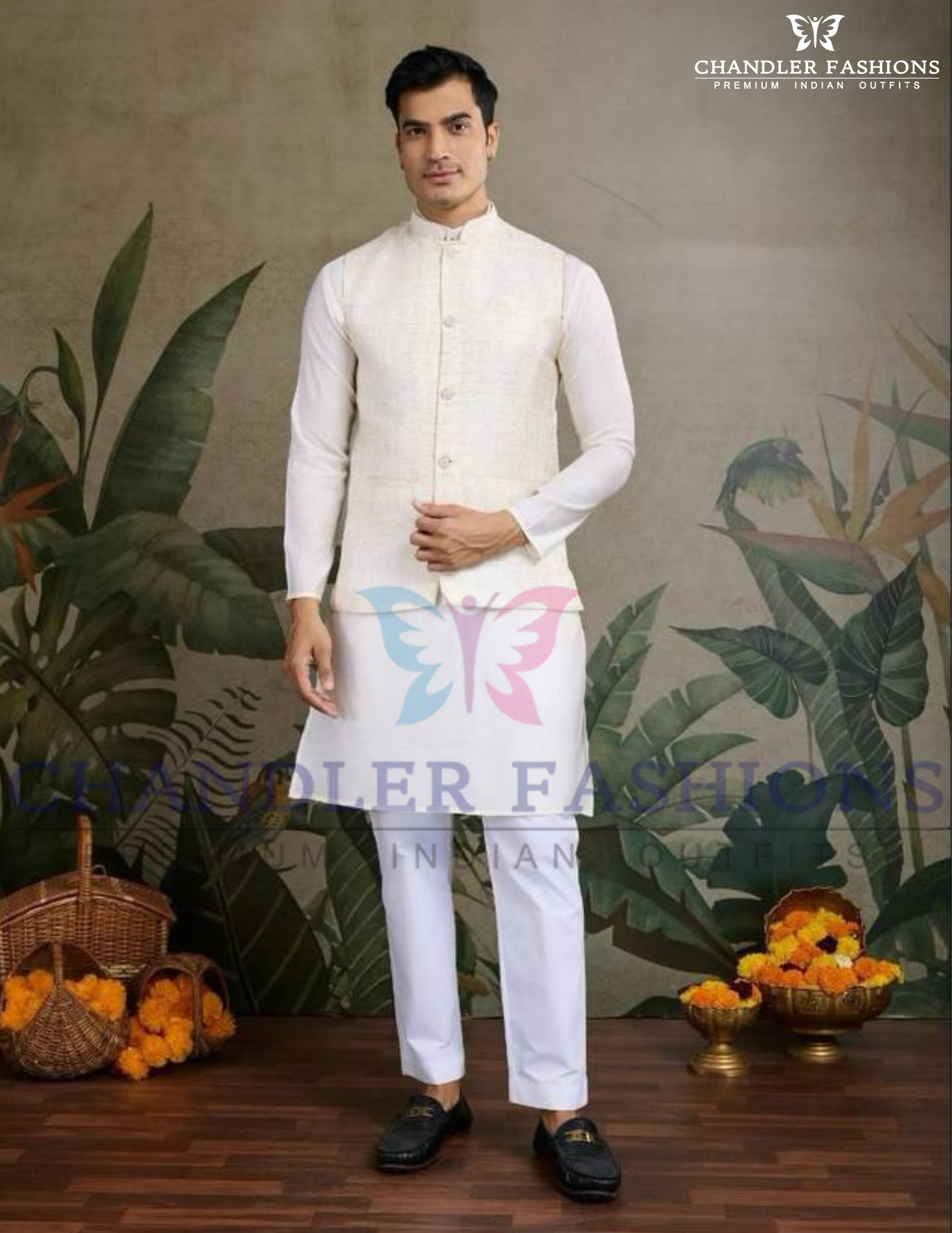 Elegant Off White Color Viscose Silk Kurta Embroidery And Sequins Work With Pajama And Jacket Set For Men