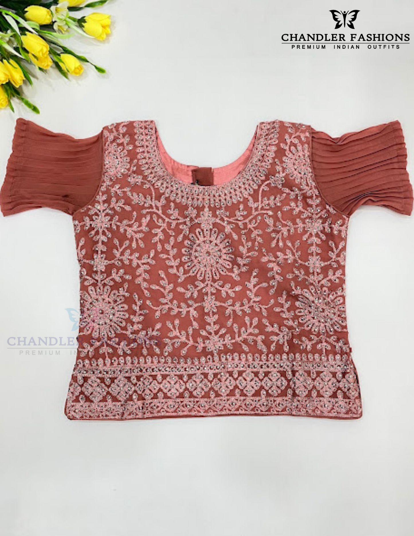 Pastel Pink Colored Georgette Choli Sets With Stone Work In Tempe