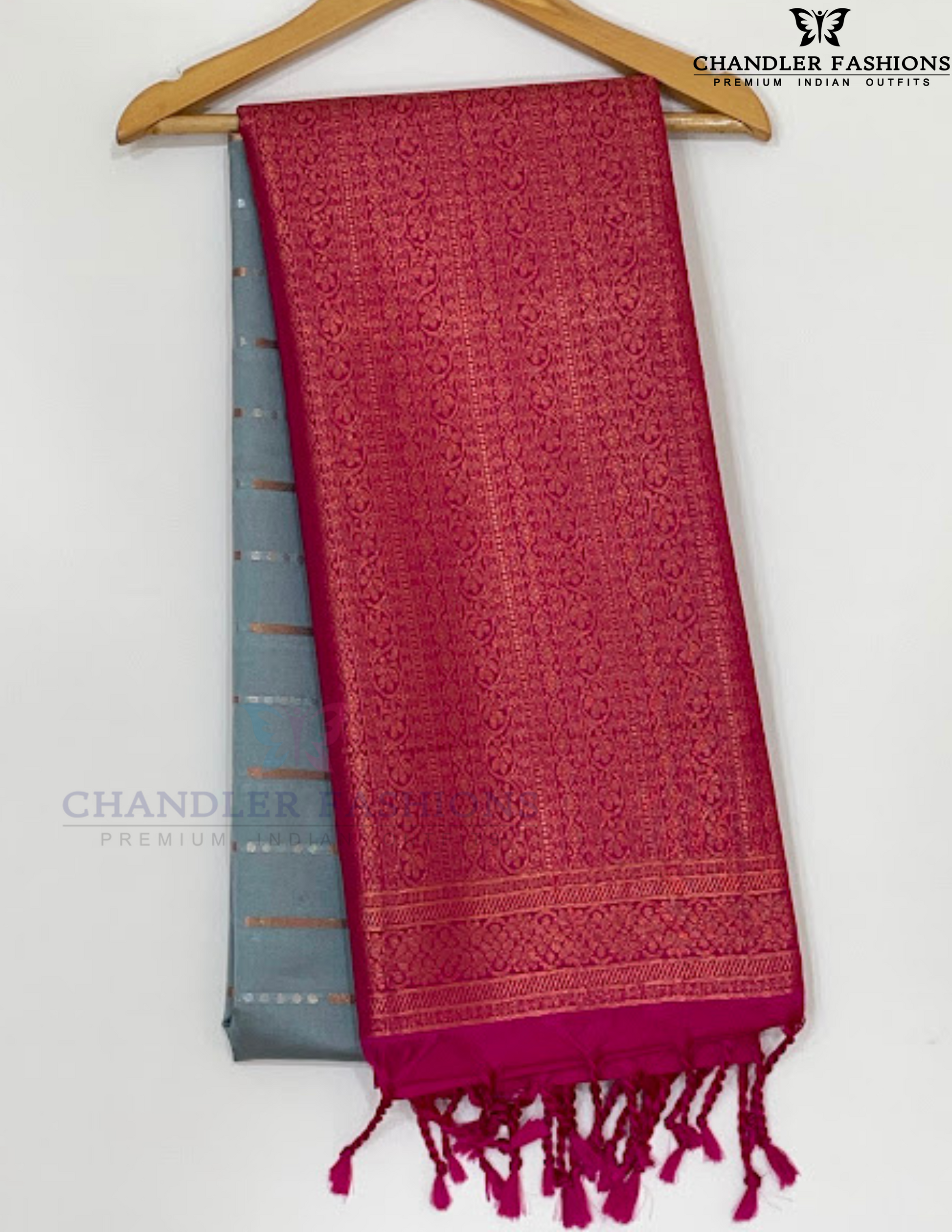 Gray Color Soft Silk Saree With Contrast Rich Pallu For Women Near Me