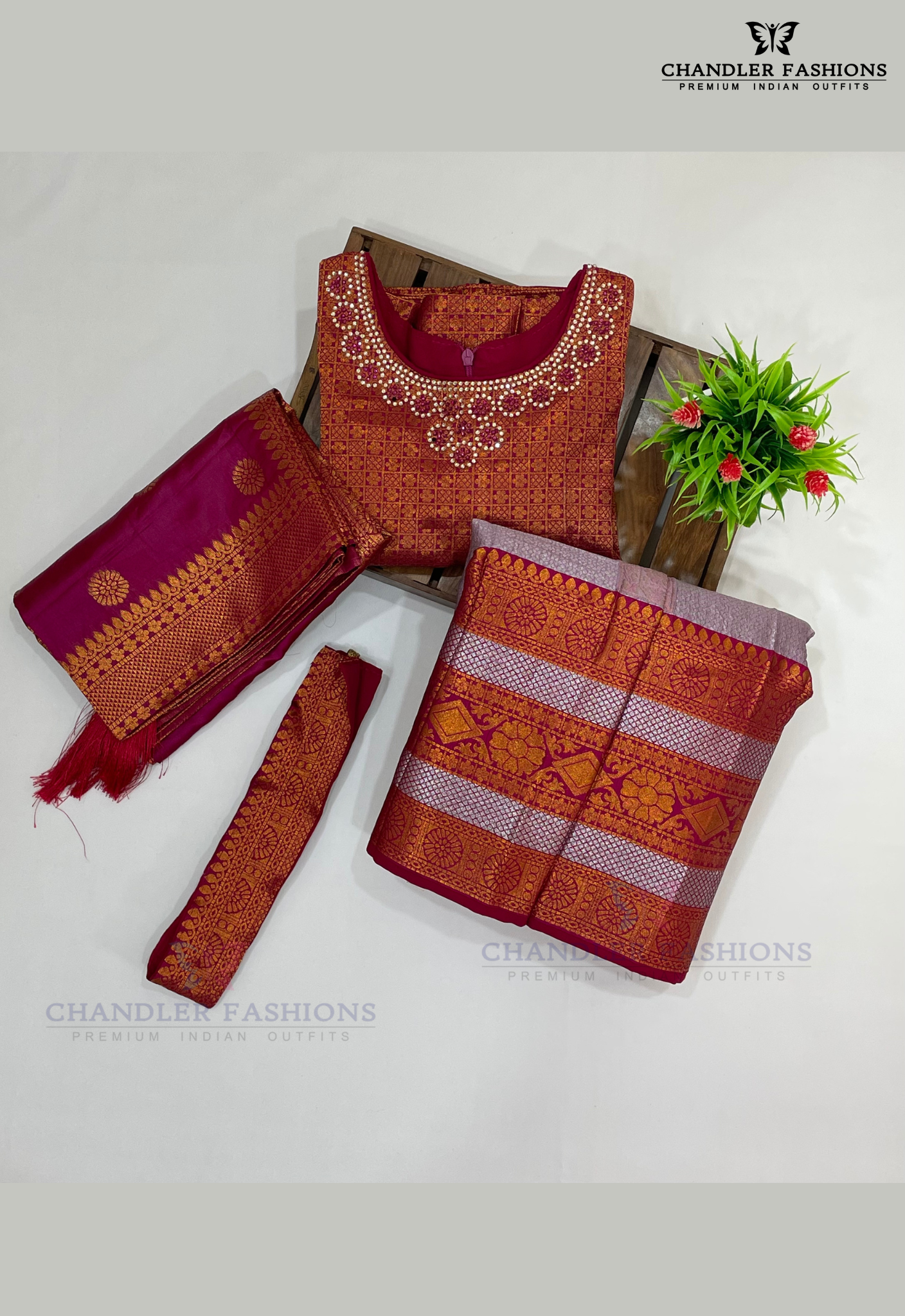 Alluring Dark Pink Colored Silk Choli Sets With Stone Work Near Me