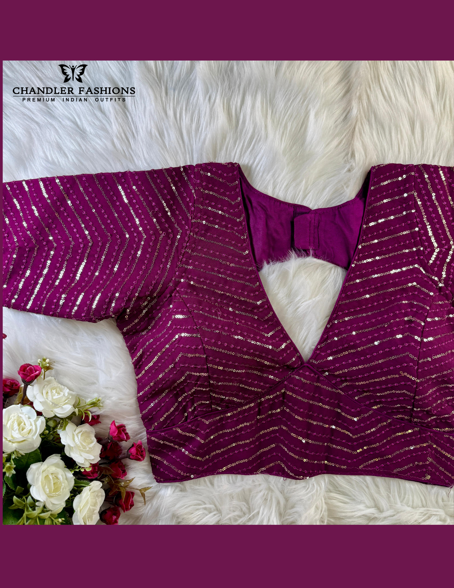 Attractive Purple Color Sequins And Embroidery Work blouse For Women