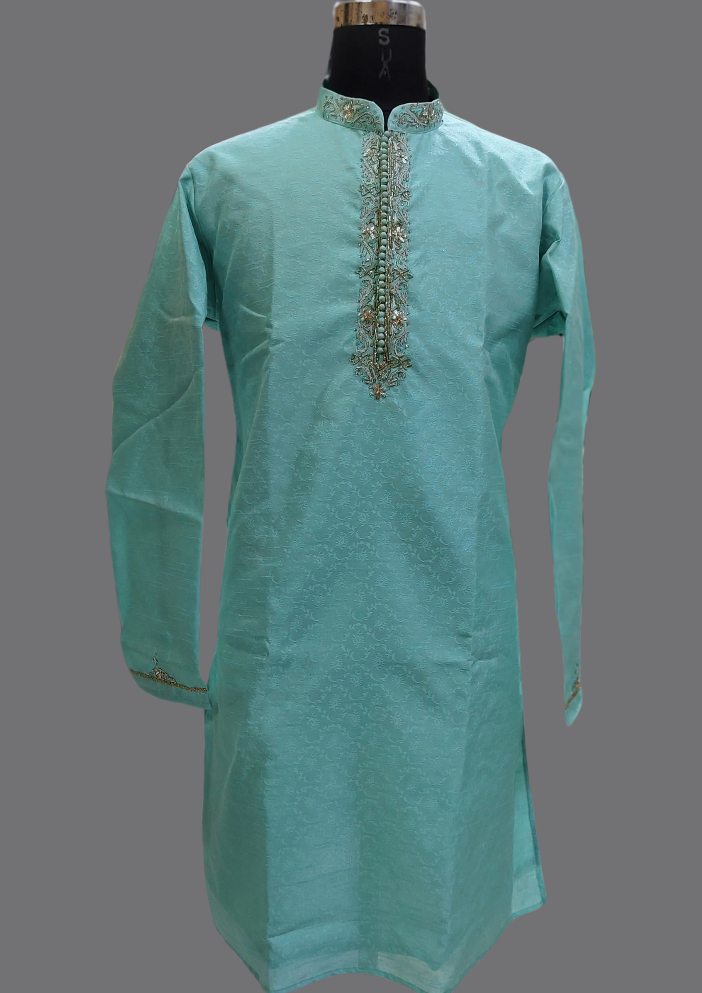 Stunning Light Blue Color Zardozi handwork Kurta With Pajama For Men