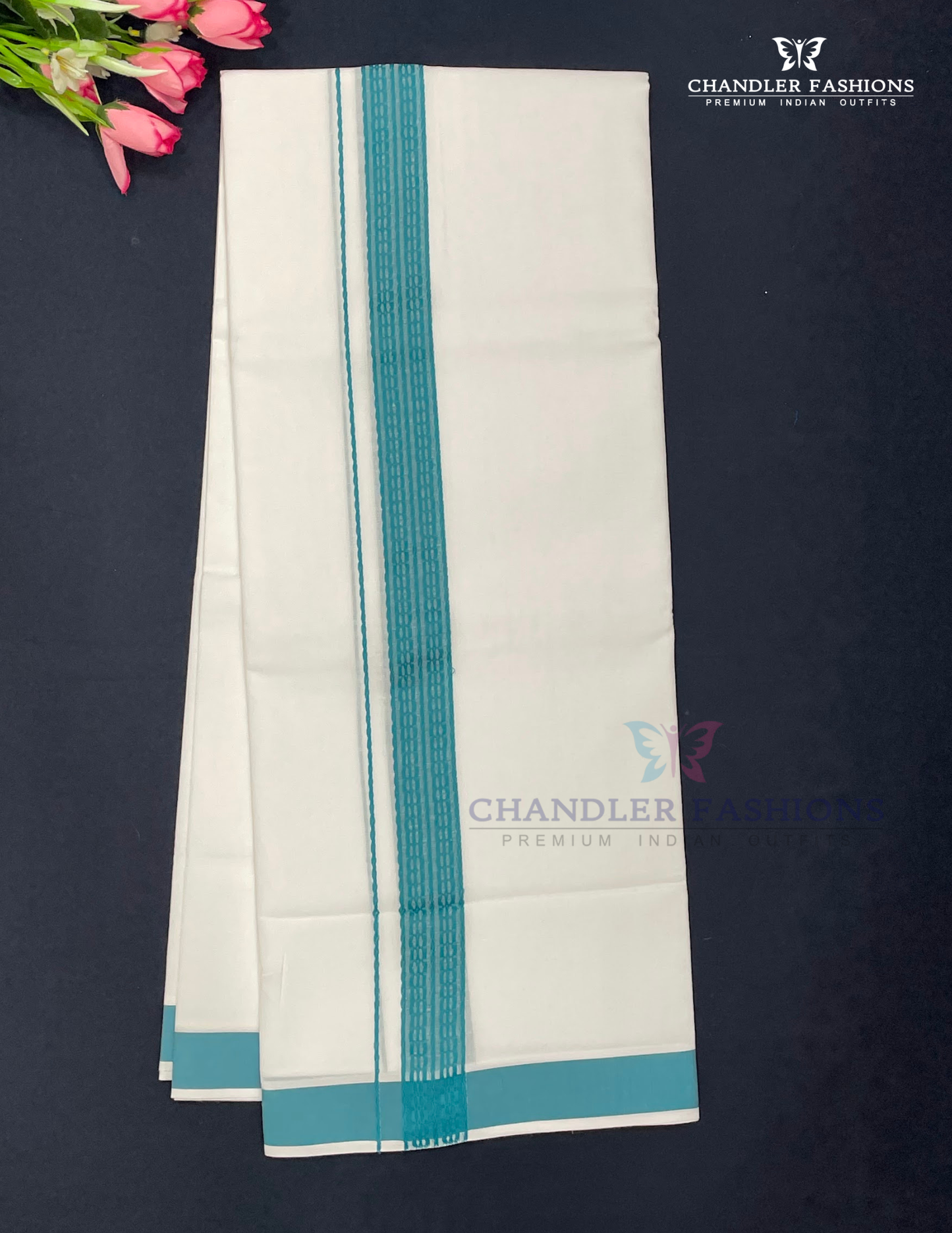 Men's White Color Cotton Dhoti With Green Border Near Me