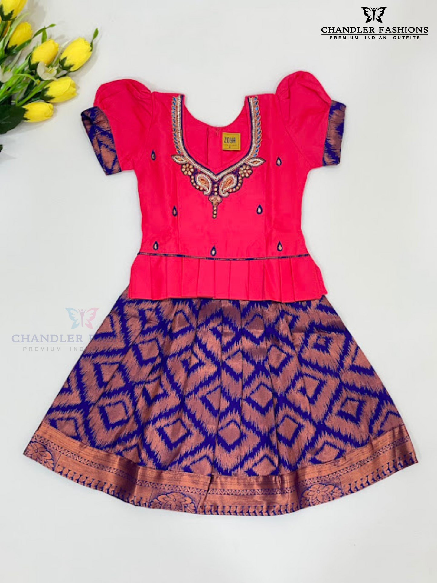 Pretty Pink And Blue Color Art Silk Langa Sets In Mesa