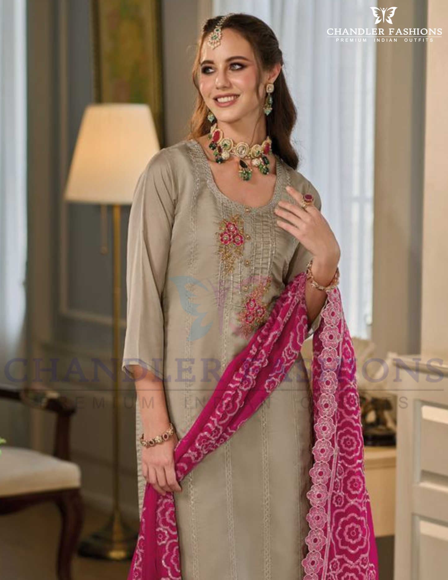 Attractive Gray Color Organza With Embroidery Salwar Suits With Dupatta Near Me