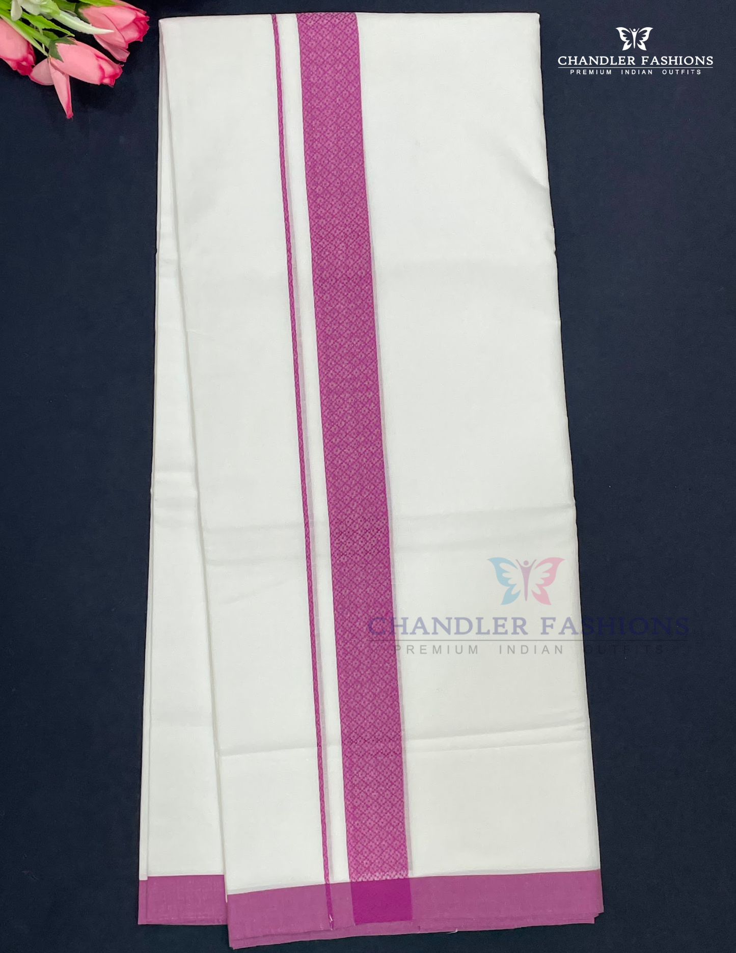 Men's White Color Cotton Dhoti With Purple Border Near Me