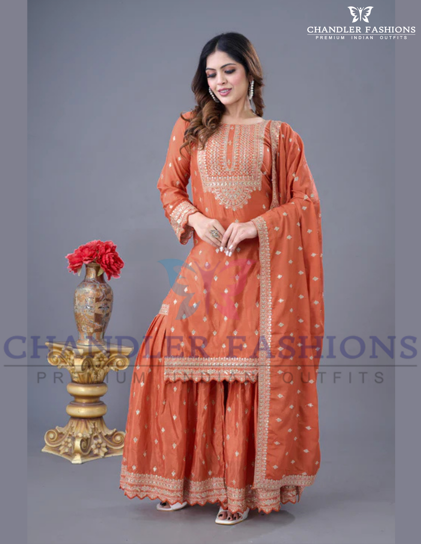 Chinon Silk With Embroidered Sequence Work Sharara Suits Near Me