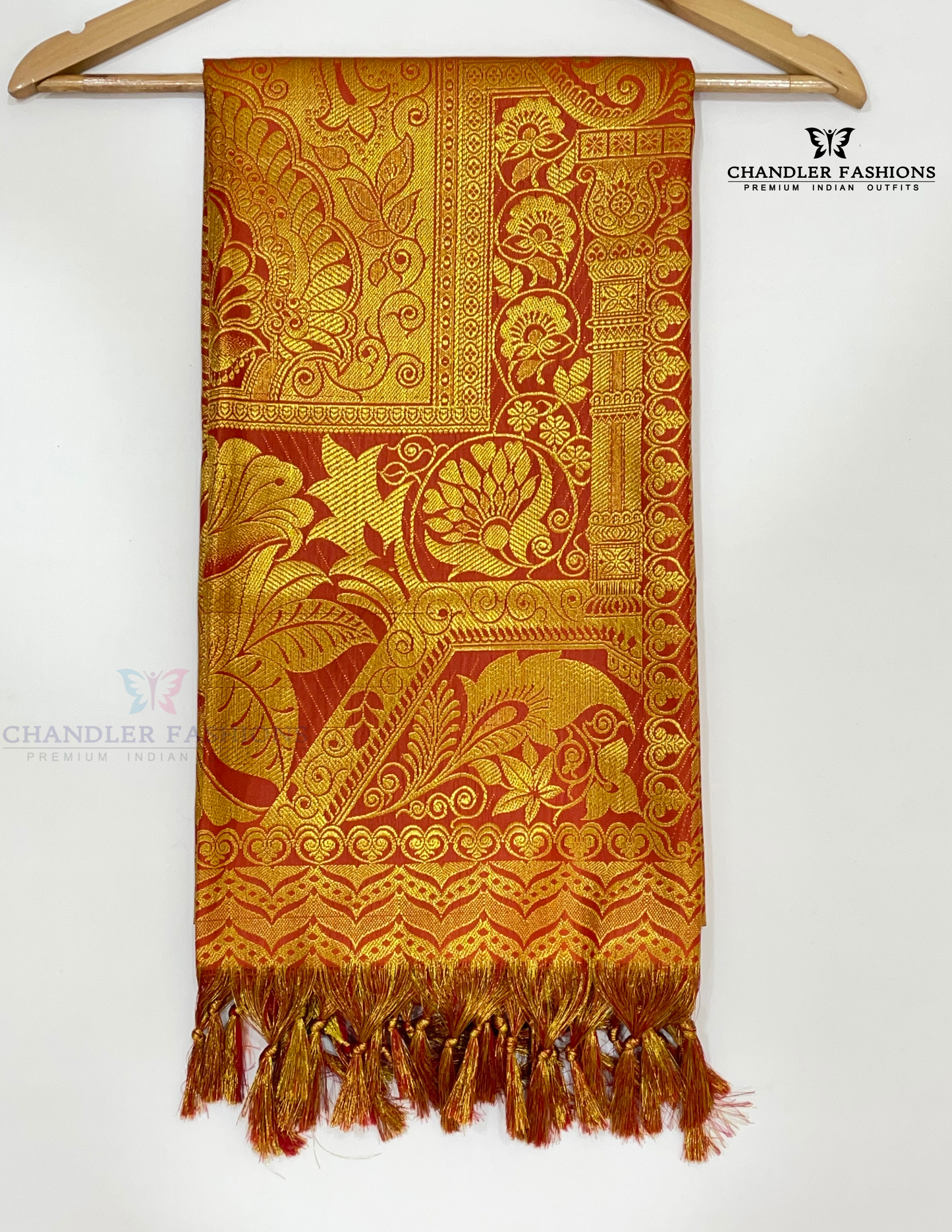 Elegant Orange Color Art Silk Shawl With Designer Zari Work Near Me