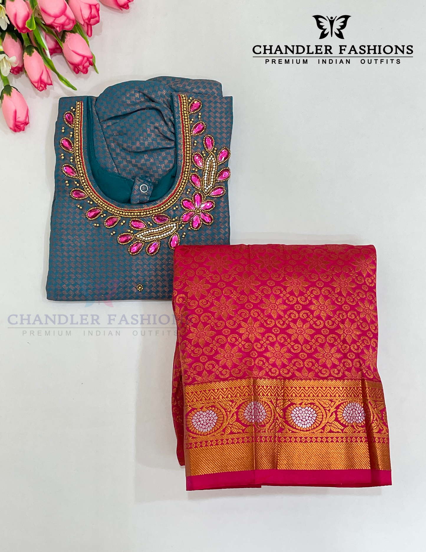 Wonderful Green And Pink Color Art Silk Langa Set With Zari Work For Girls Near Me