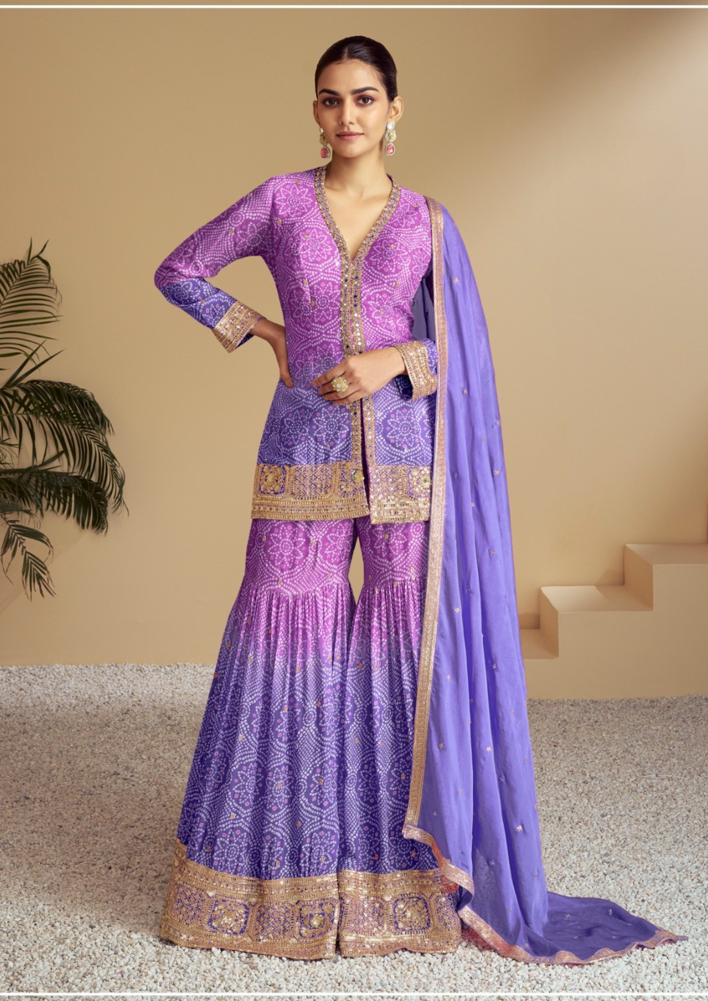 Trendy Purple Color Heavy Chinon With Embroidery Work Sharara Suits With Dupatta