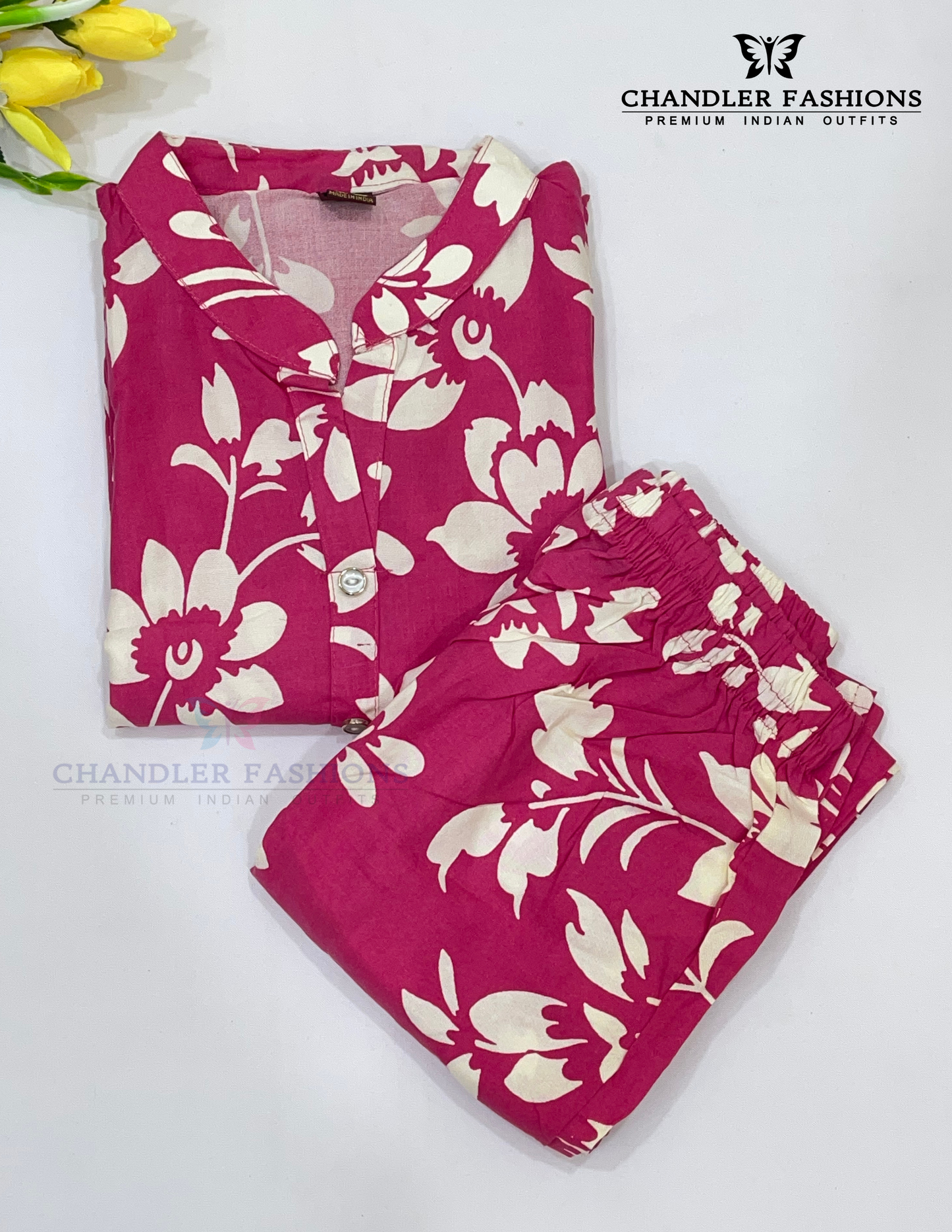 Alluring Pink Colored Floral Design Work Cotton Kurti Suits Near Me