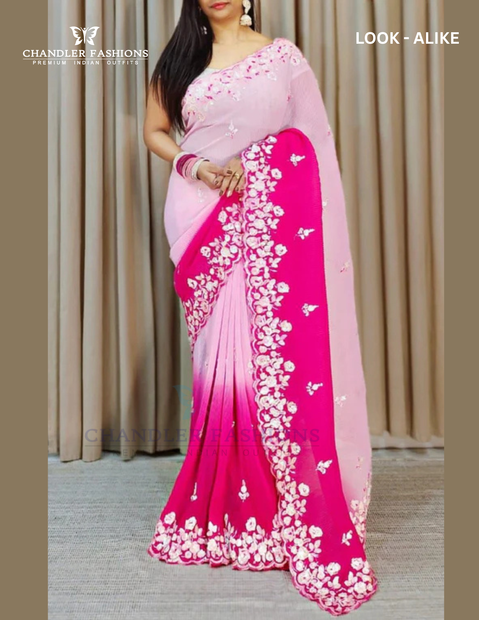 Attractive Pink Colored Faux Georgette Crush Pattern Sequins Work Saree For Women