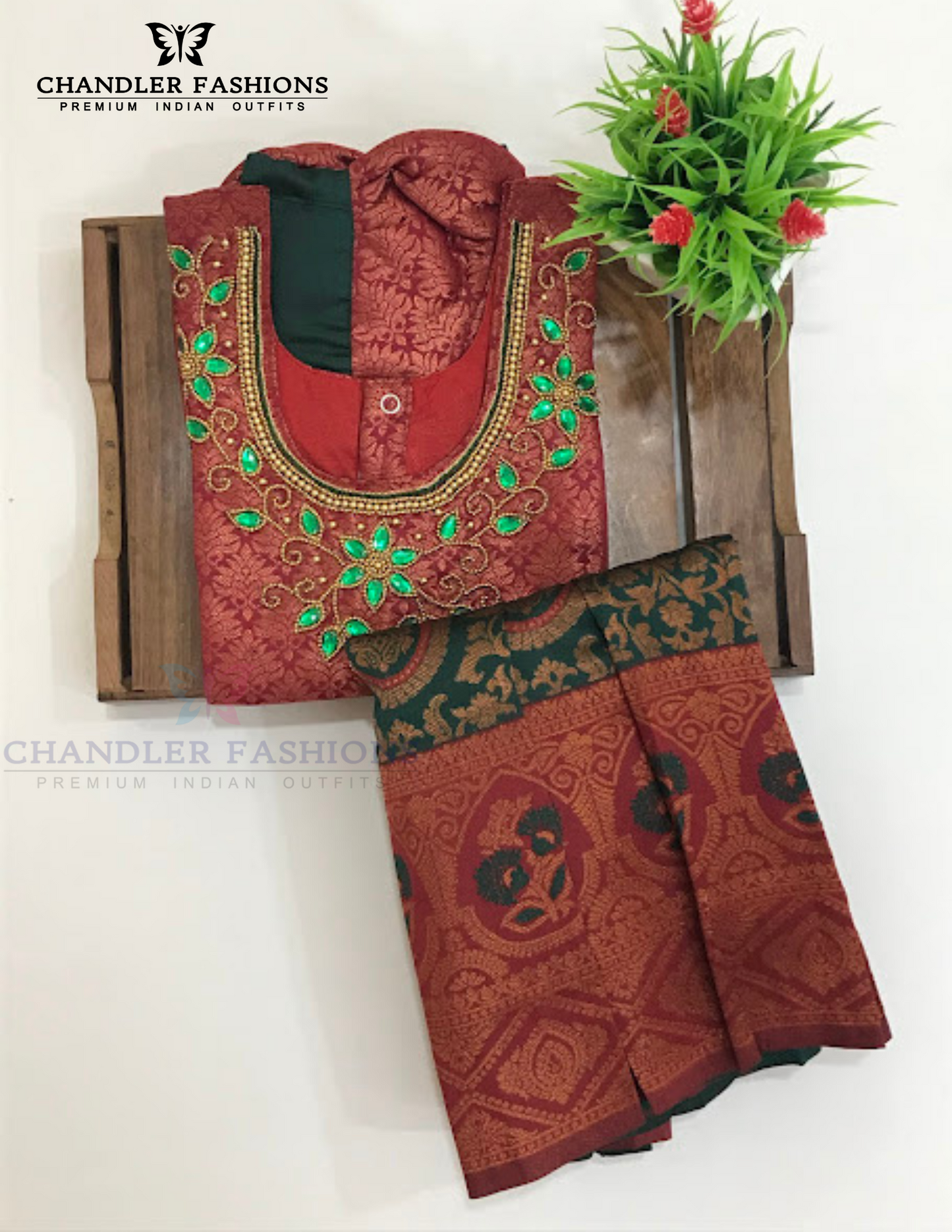 Pleasing Maroon And Pink Color Silk Langa Set With Stone And Zari Work In Chandler