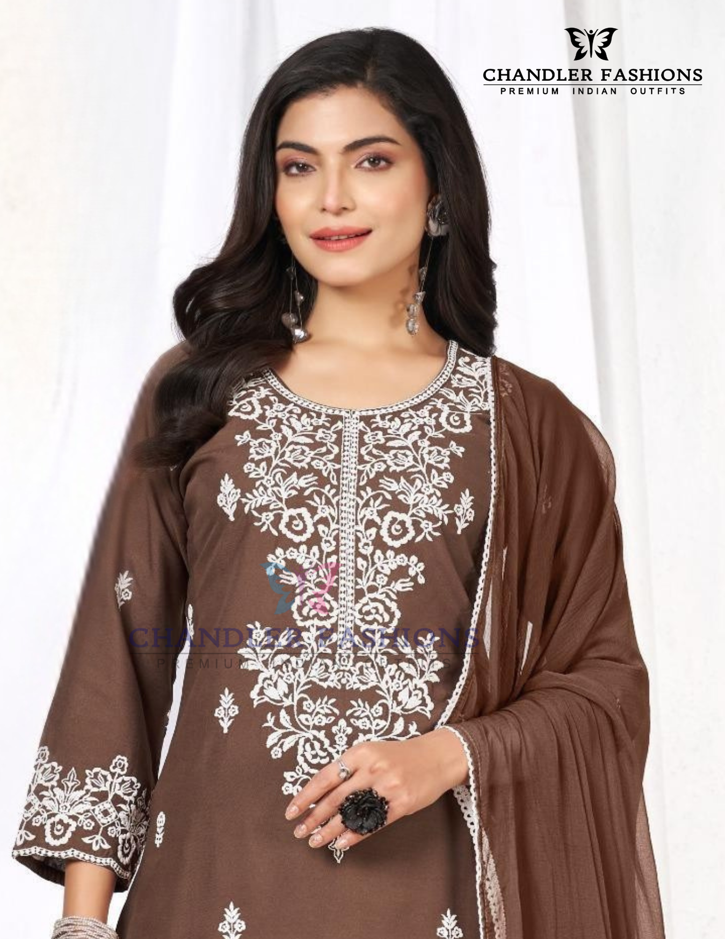 Brown Color Rayon With Thread Work Palazzo Suits Near Me