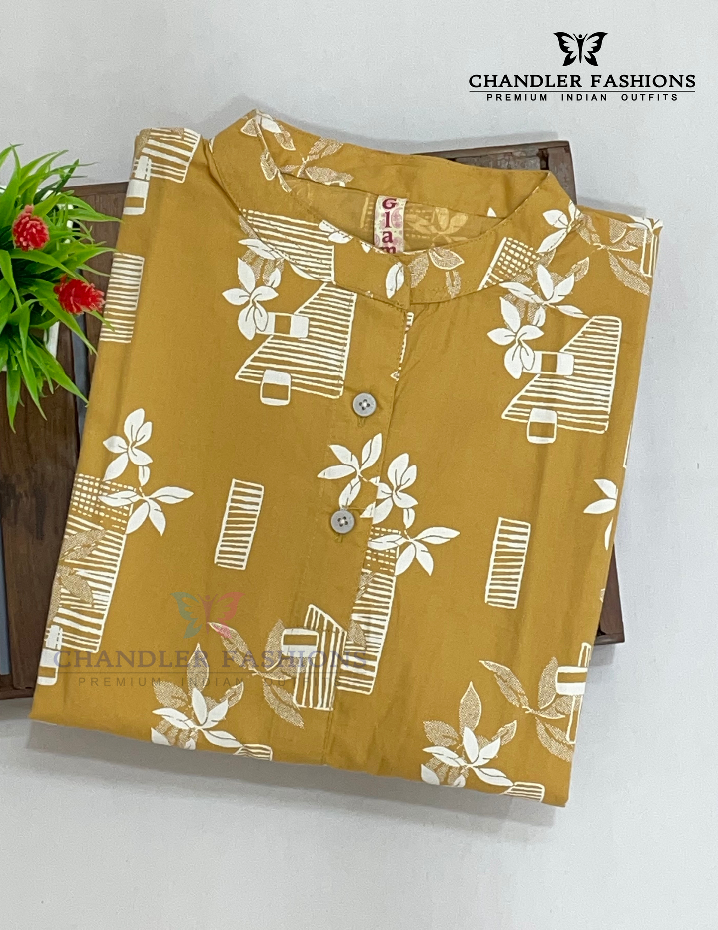 Pretty Sandal Color Cotton Kurti With Printed Work Near Me