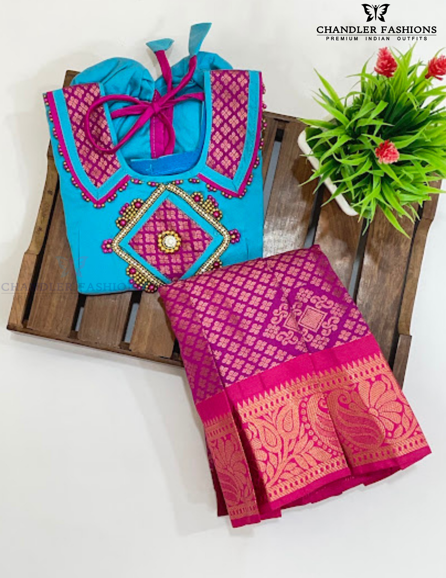 Sky Blue Color Silk Langa Set With Zari Work In USA