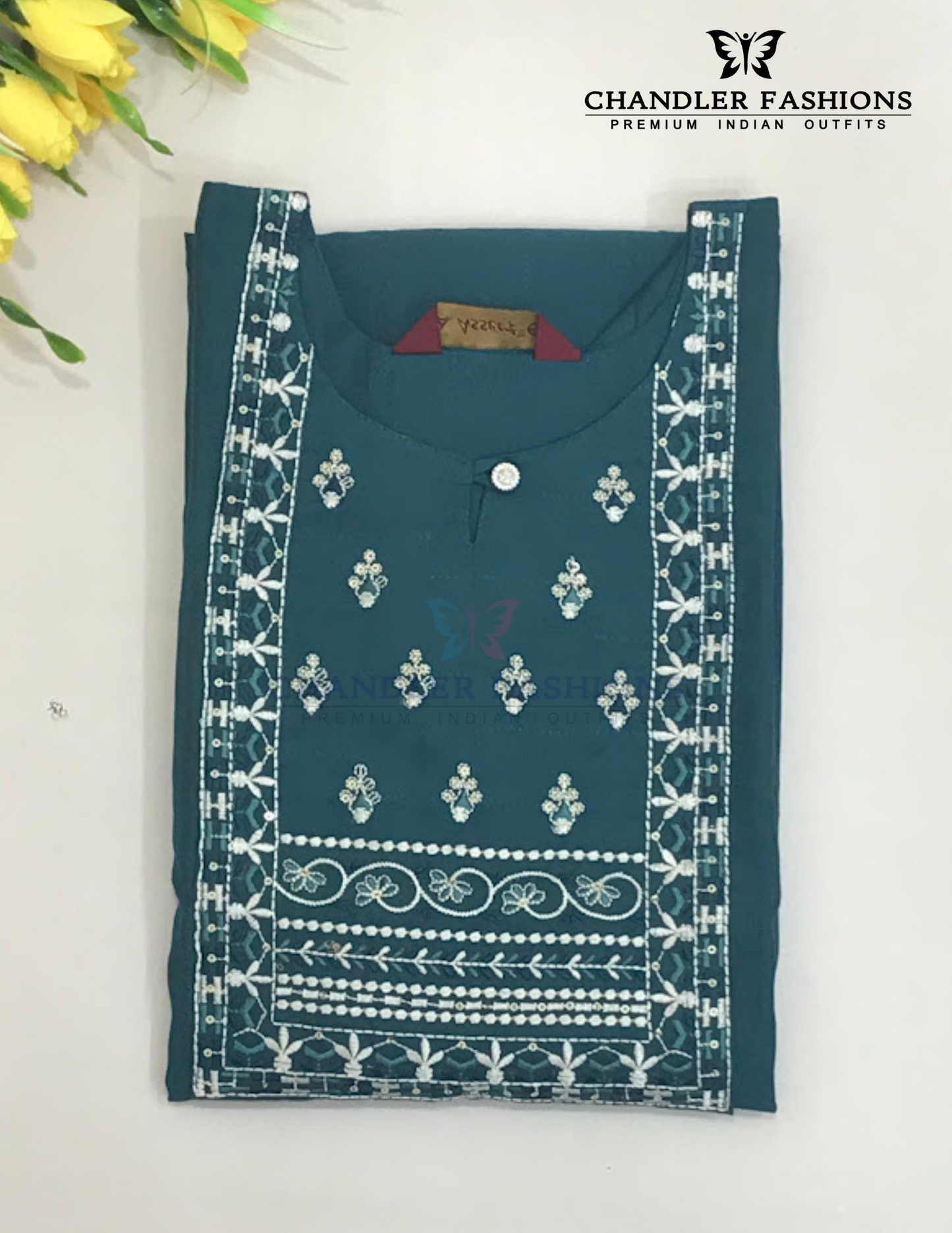 Teal Blue Color Cotton With Embroidery Work Kurti Near Me