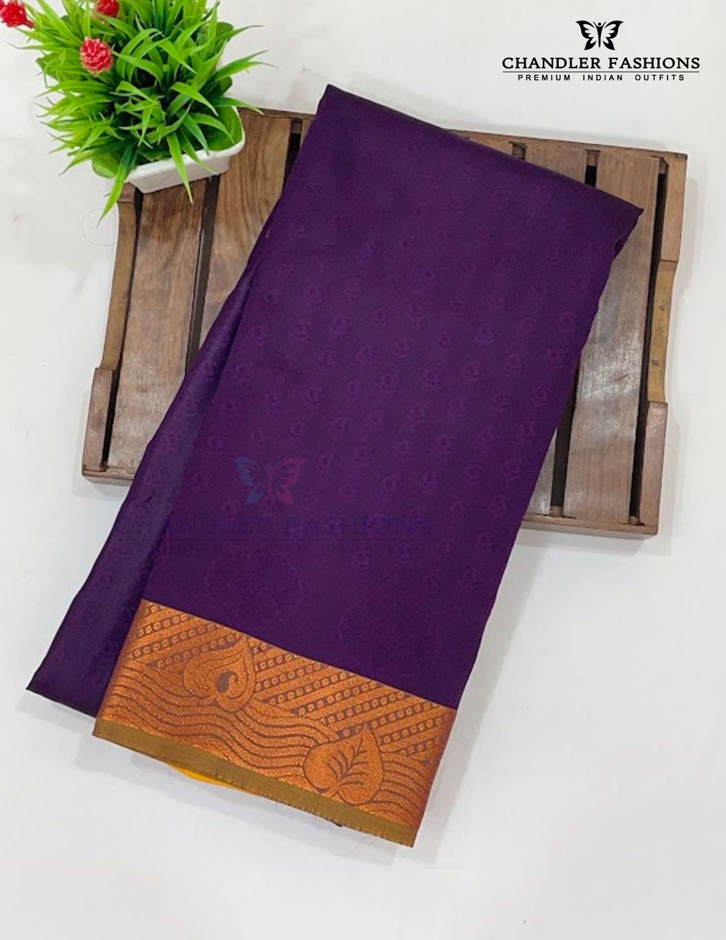 Dark Purple Color Pure Kanchi Silk Zari Border Work Saree Near Me