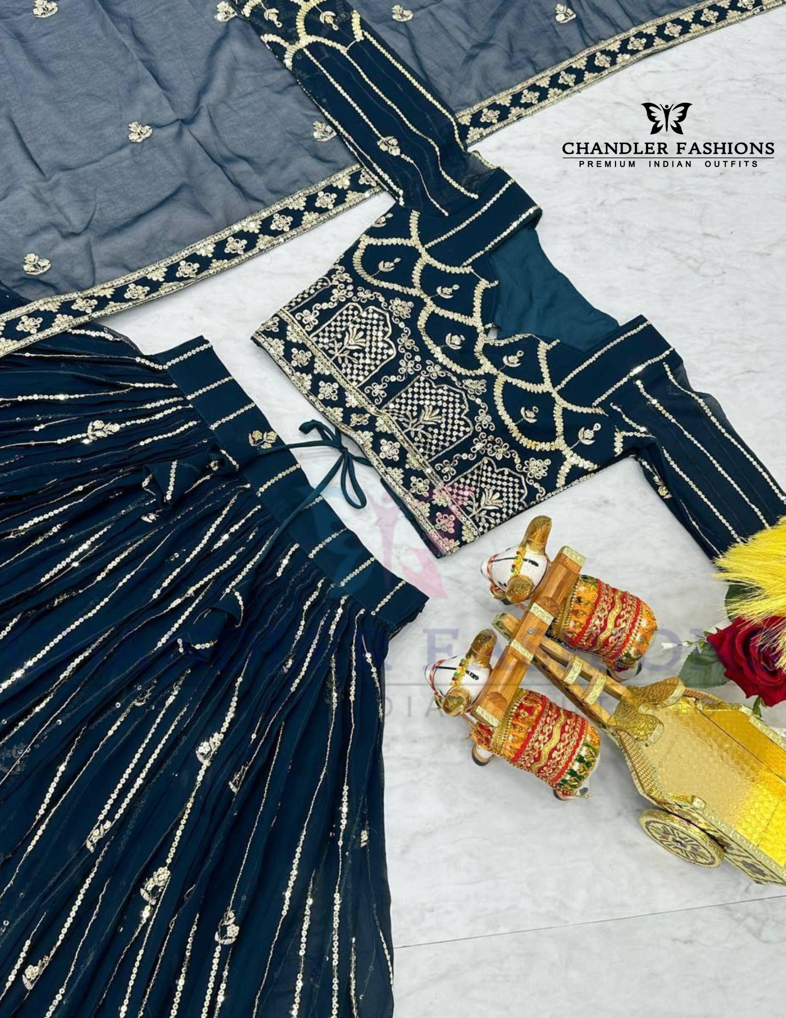 Beautiful Teal Blue Lehenga Choli With Dupatta In USA