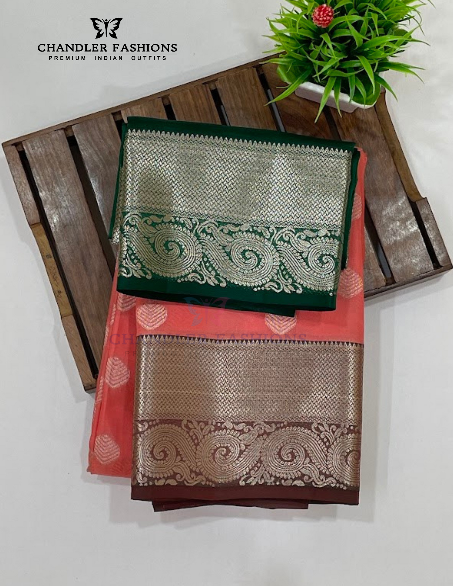 Peach Color Pure Kanchi Silk Gold Zari Work Saree Near Me