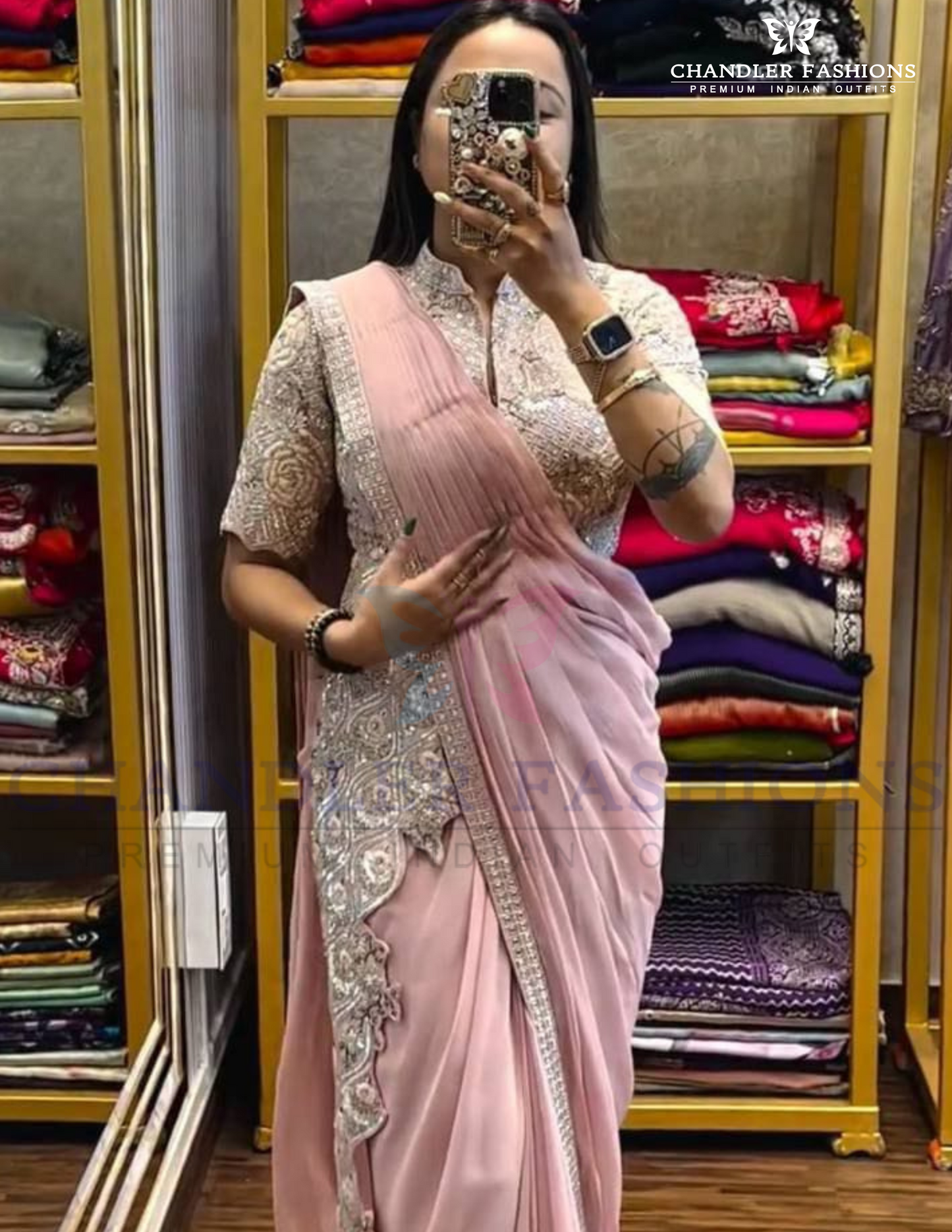 Stunning Ready To Wear Chinon Embroidery Saree For Women Near Me