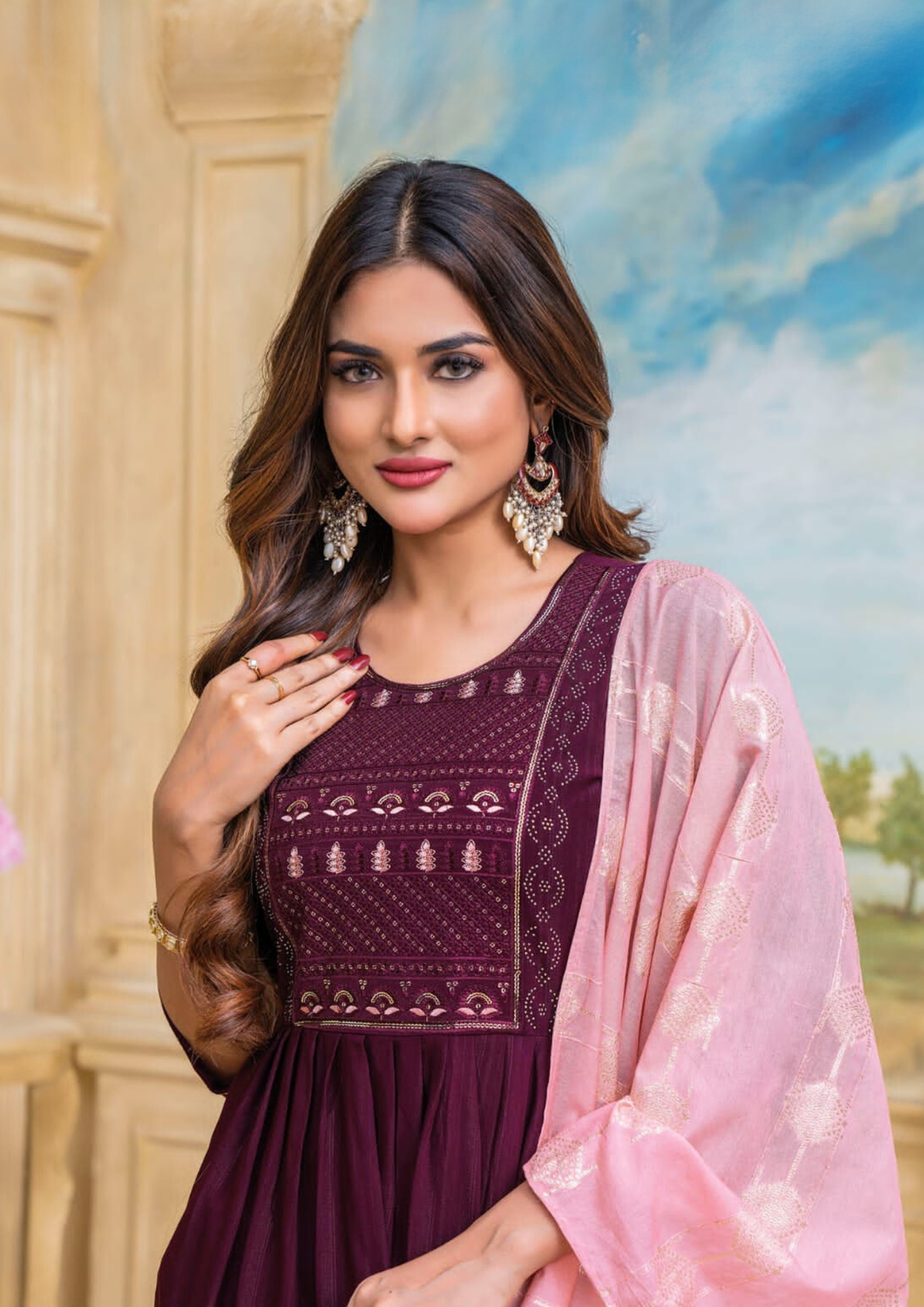 Charming Violet Colored Fancy Naira Kurti Near Me