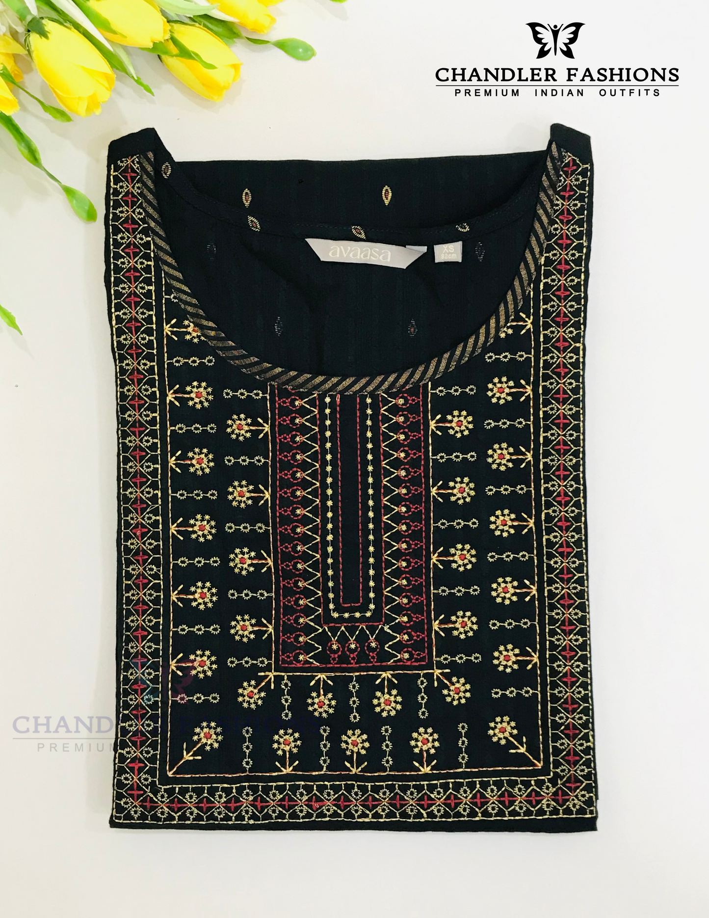 Alluring Black Color Cotton Kurti With Embroidary Work For Women Near Me