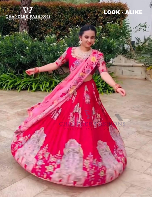 Attractive Red Color Cotton Lehenga Choli With Kalamkari Print Work For Women