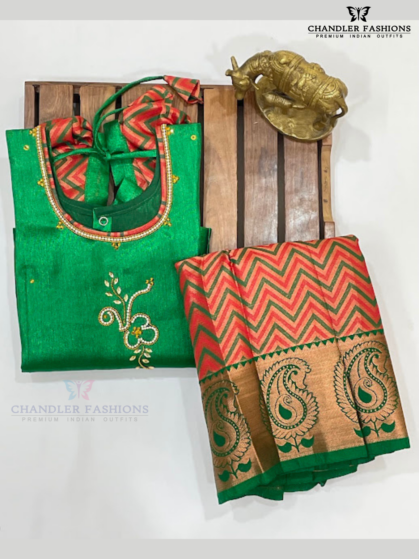 Stunning Green Color Silk Langa Sets With Stone Work For Women In USA