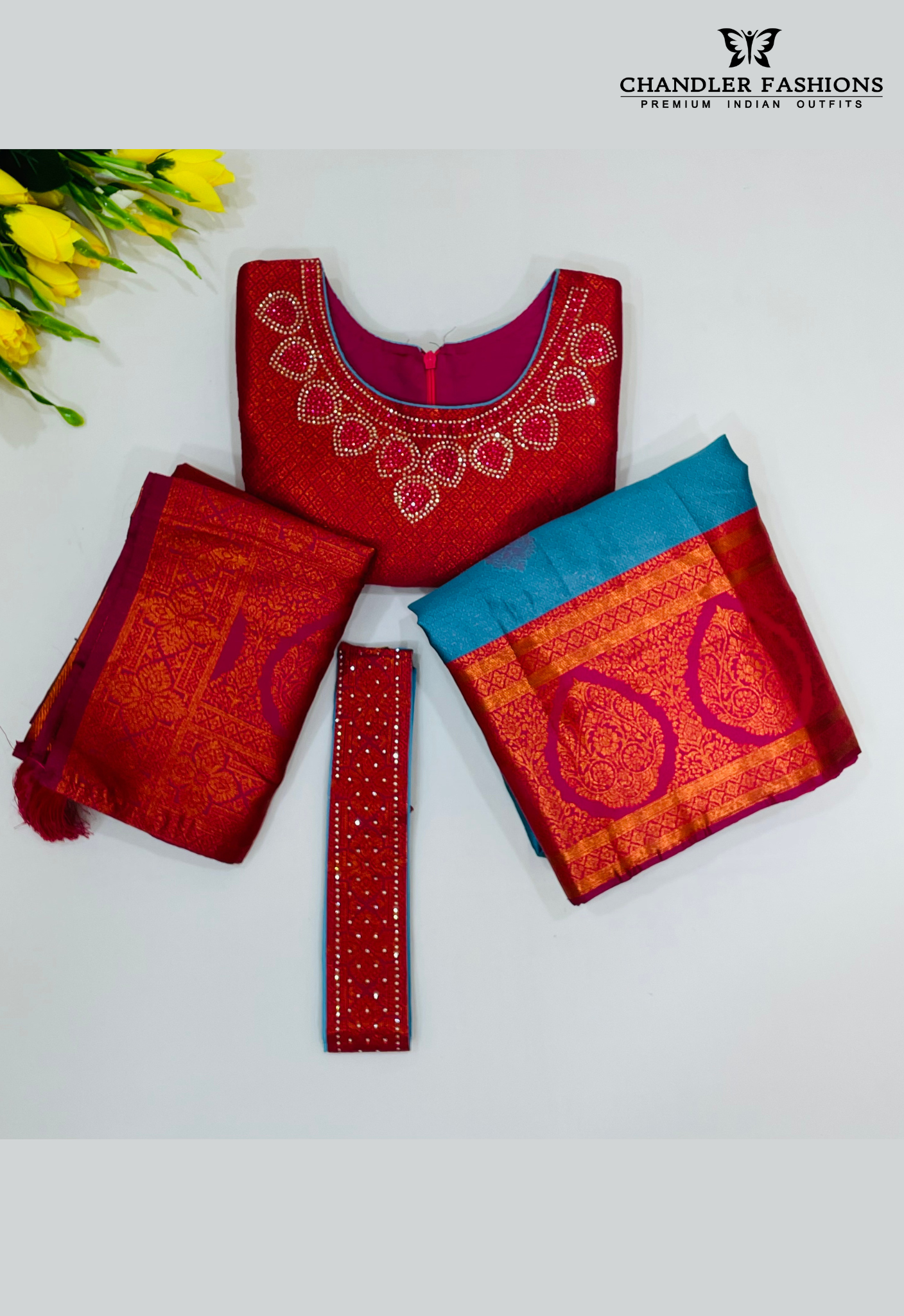 Dark Pink Colored Silk Choli Sets With Stone Work Near Me
