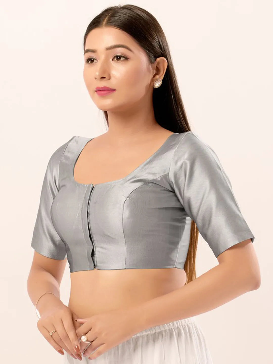 Silver Color Poly Blend Fabric Readymade Blouse In USA